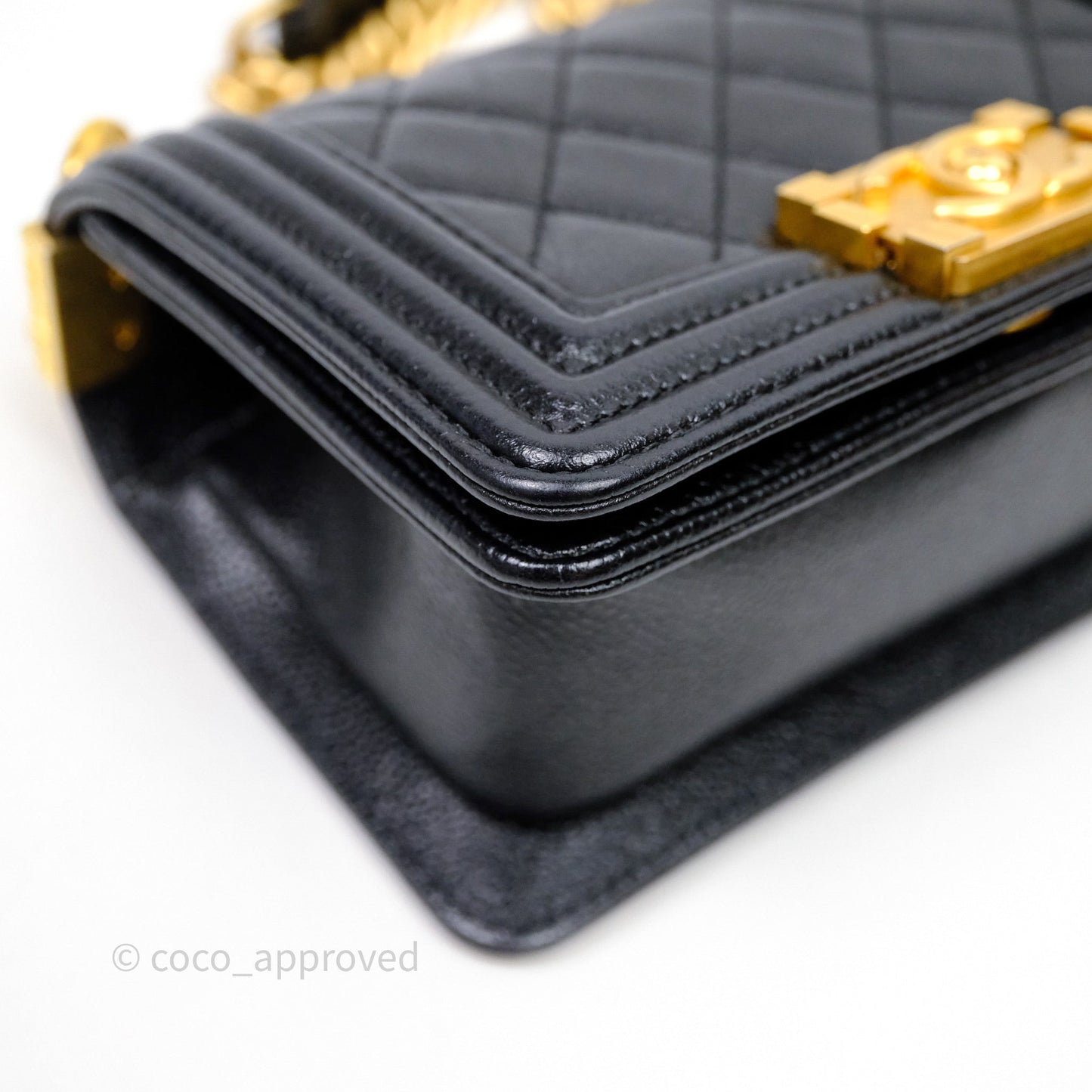 Chanel Mini Boy Quilted Black Caviar Aged Gold Hardware