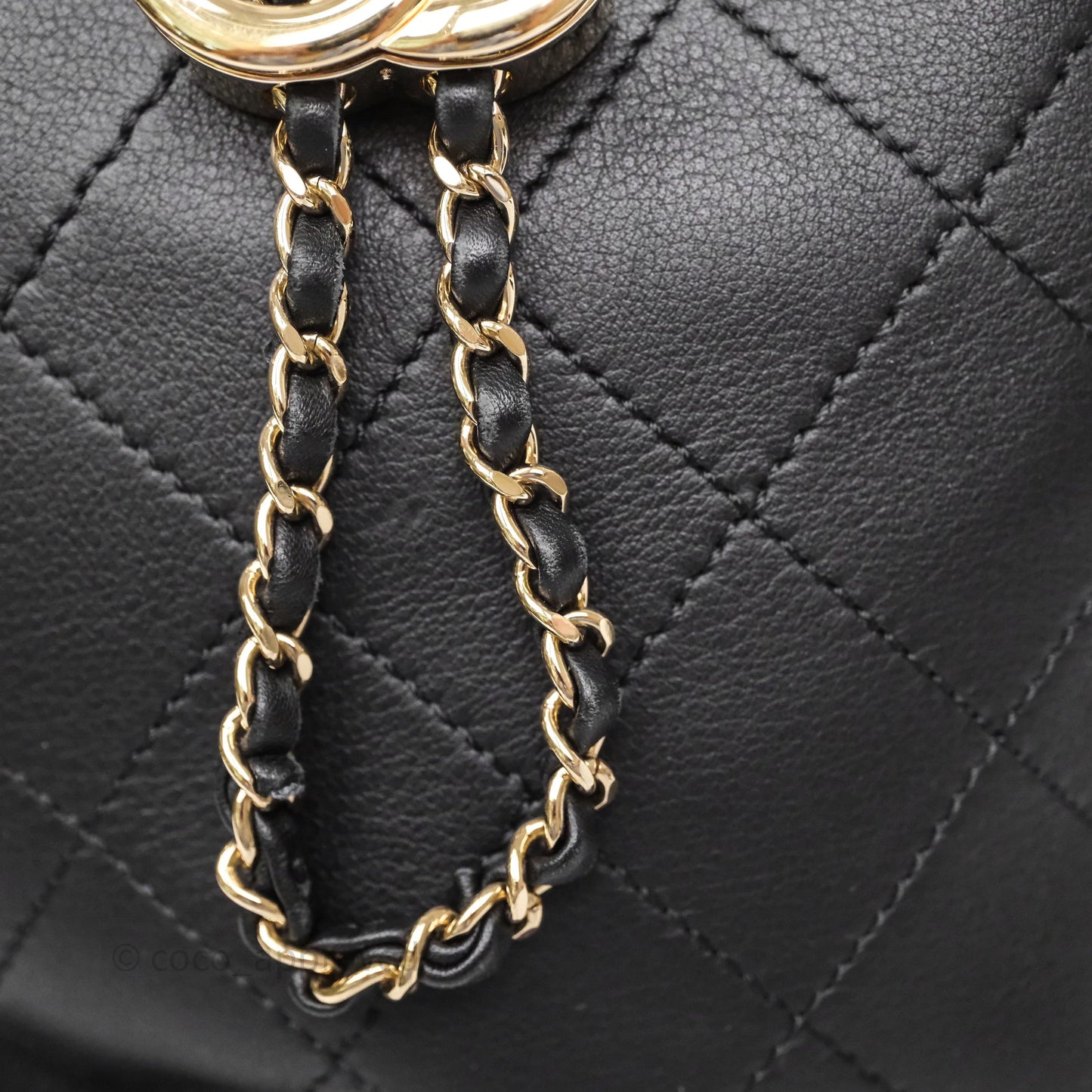 Chanel Quilted Drawstring Bucket Bag Black Calfskin Gold Hardware