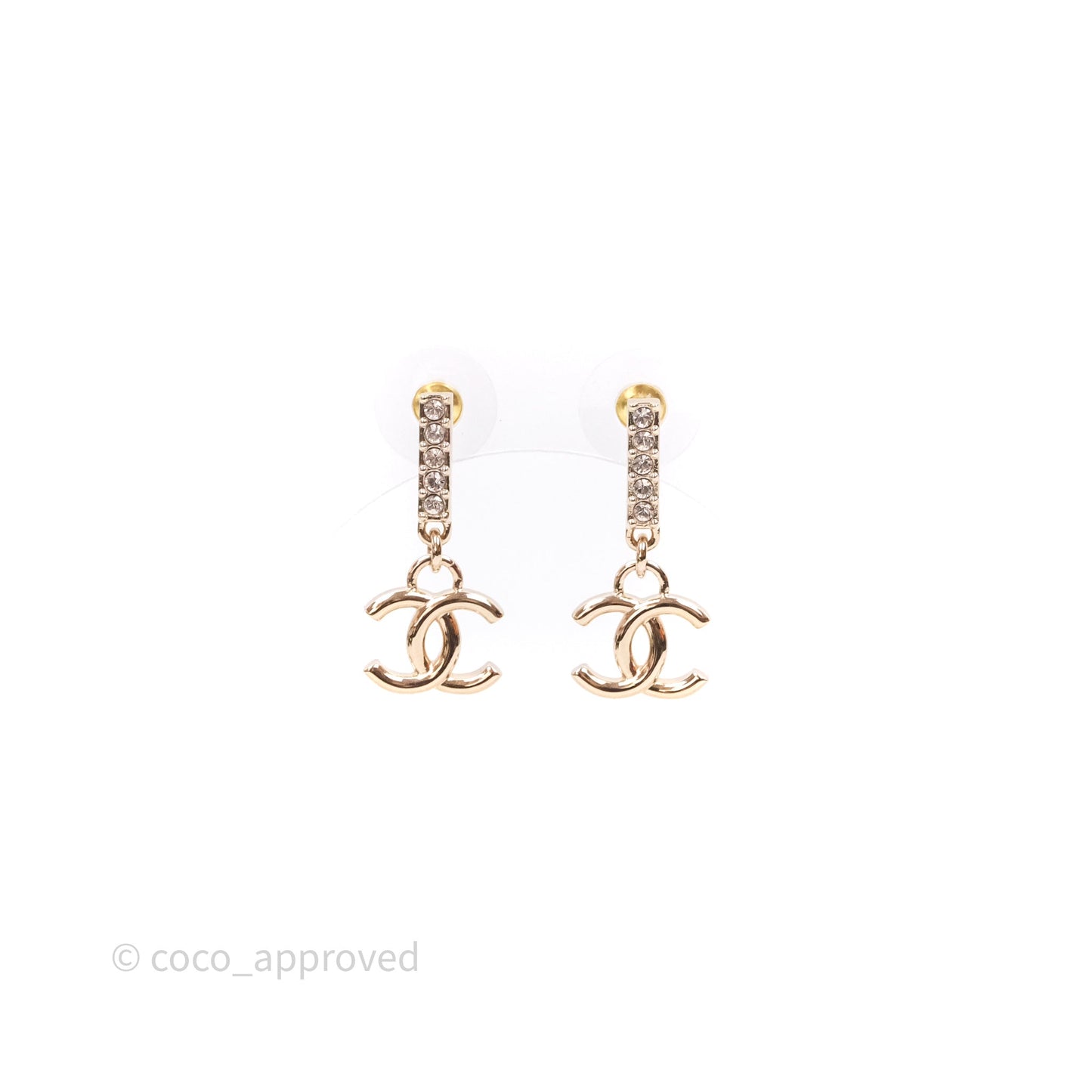 Chanel CC Crystals Drop Earrings Gold Tone 24V