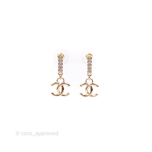 Chanel CC Crystals Drop Earrings Gold Tone 24V