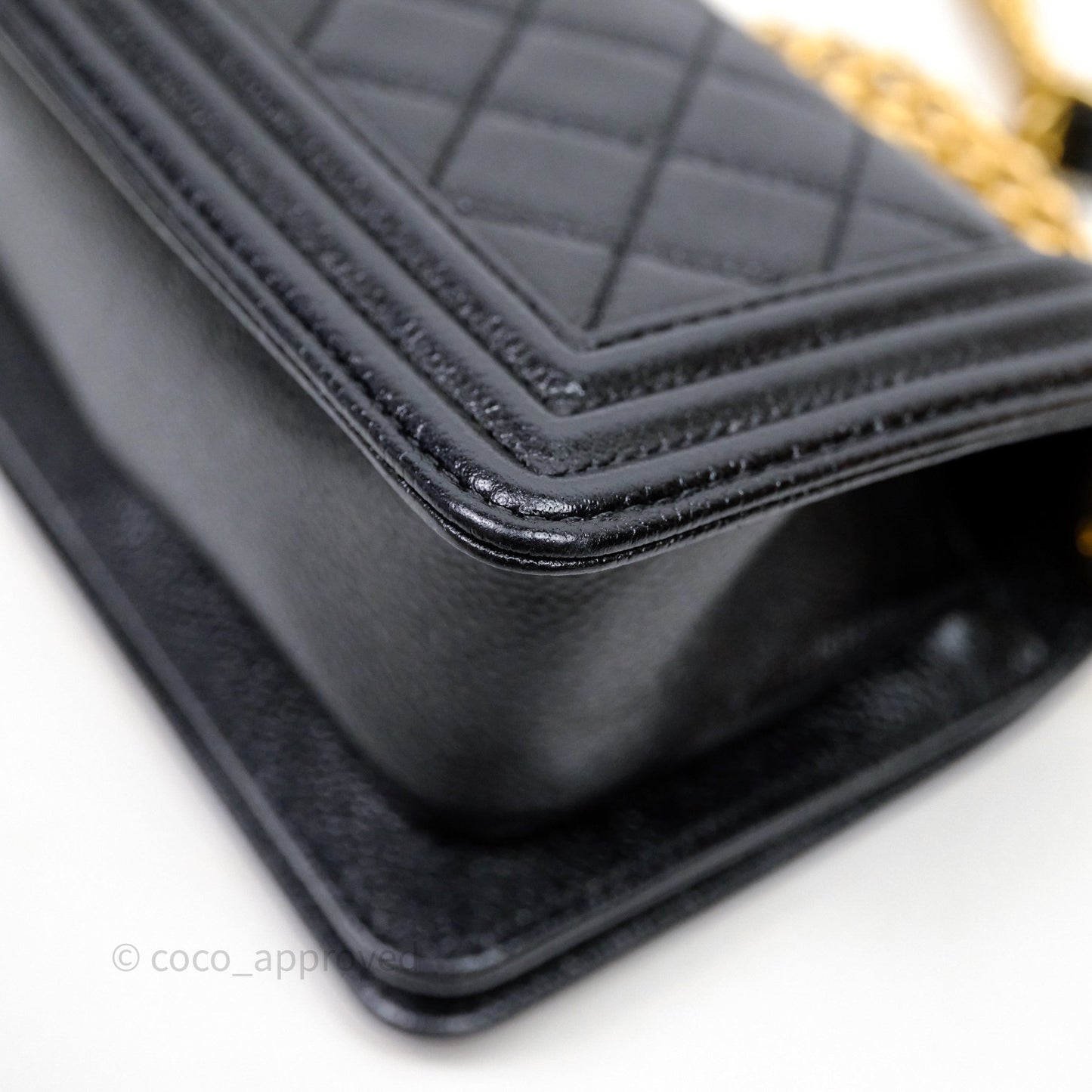 Chanel Mini Boy Quilted Black Caviar Aged Gold Hardware