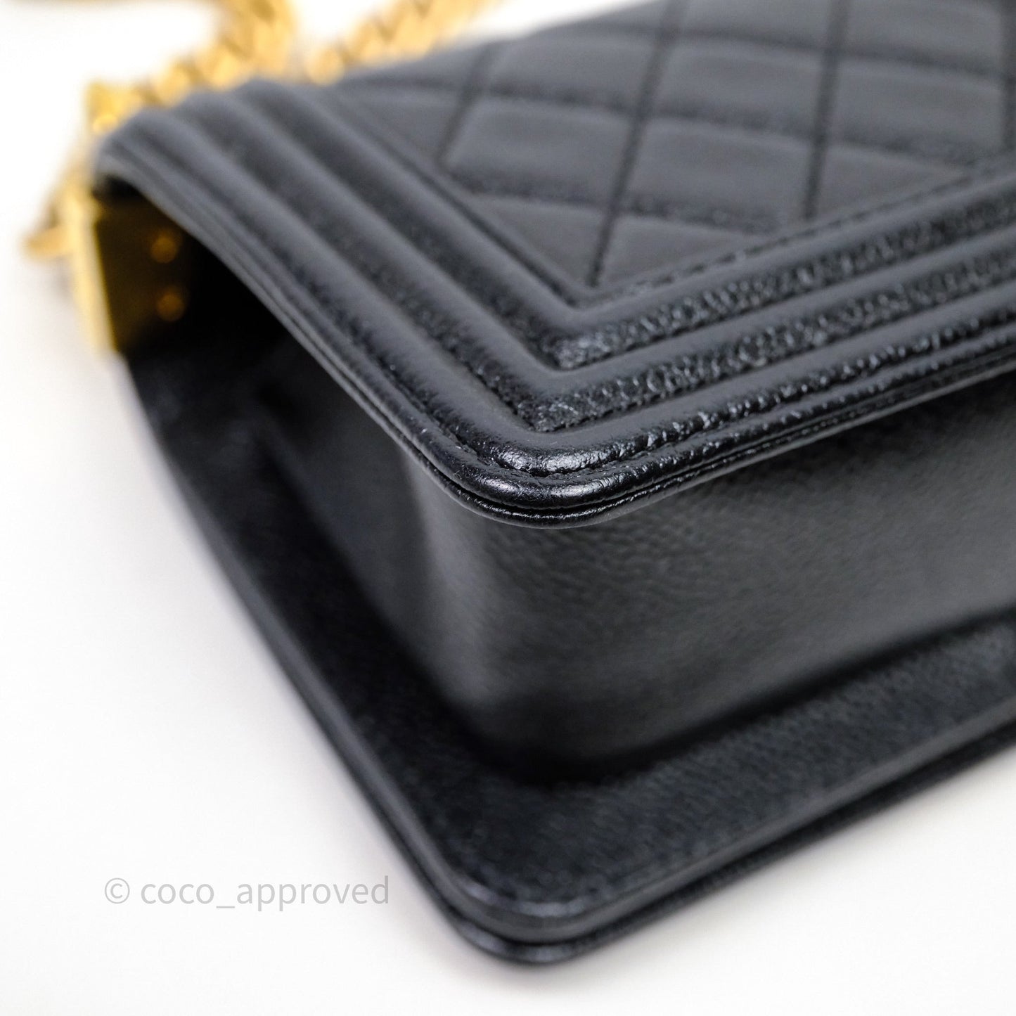 Chanel Mini Boy Quilted Black Caviar Aged Gold Hardware