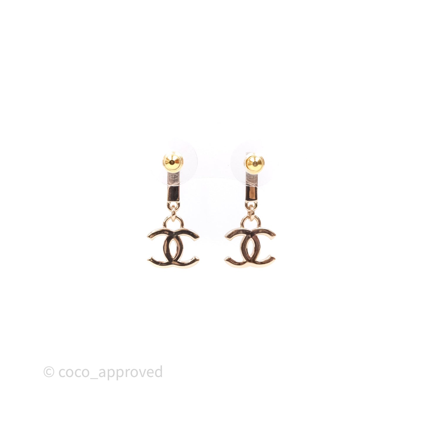 Chanel CC Crystals Drop Earrings Gold Tone 24V
