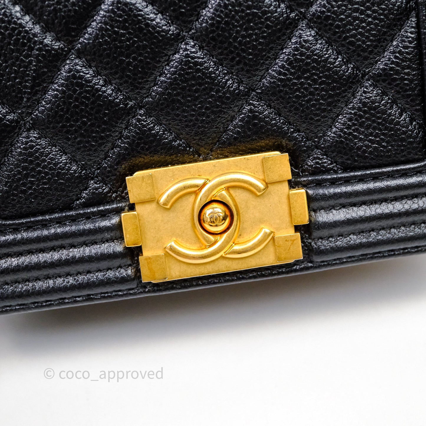 Chanel Mini Boy Quilted Black Caviar Aged Gold Hardware