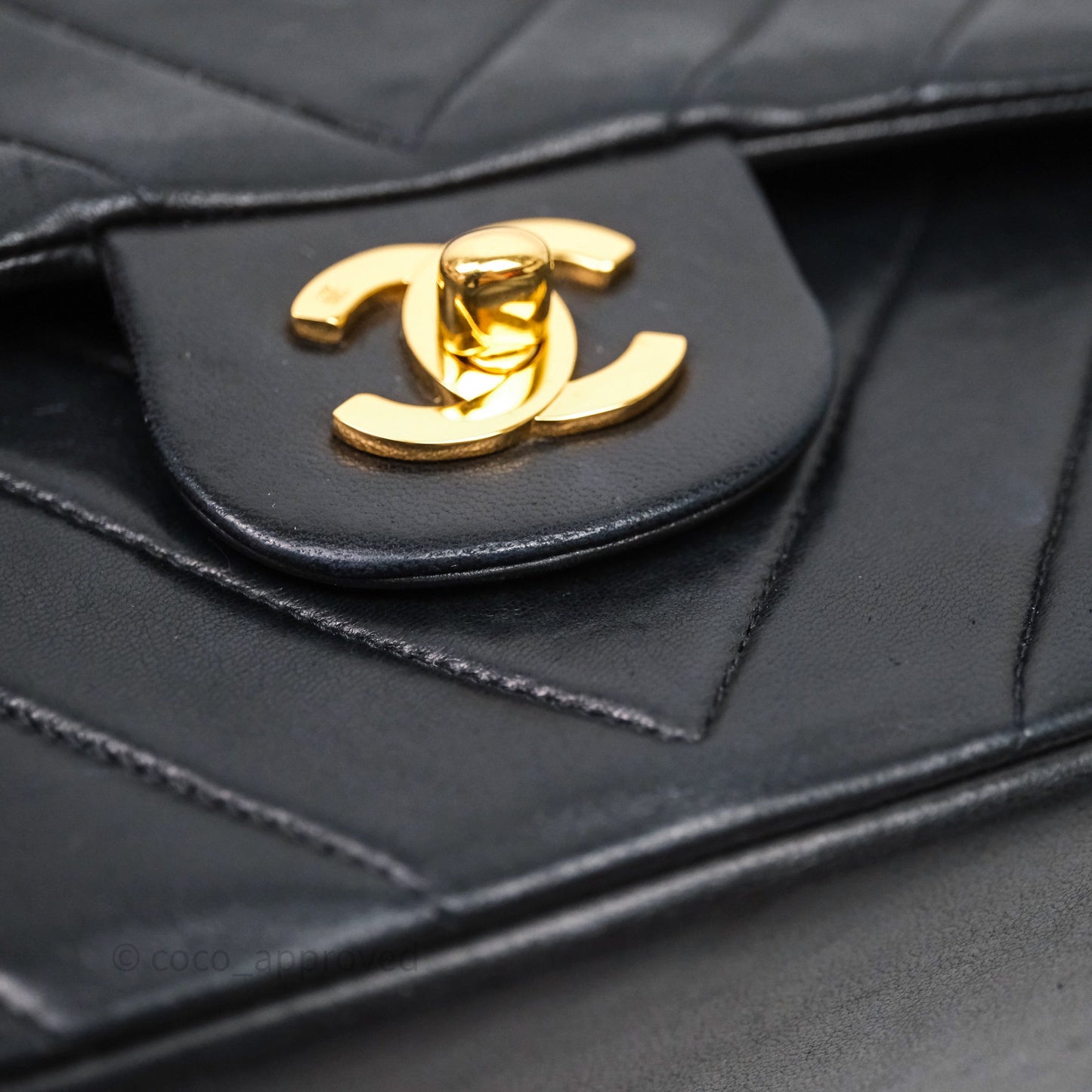 Chanel Vintage Medium Classic Flap Chevron Black Lambskin 24K Gold Hardware