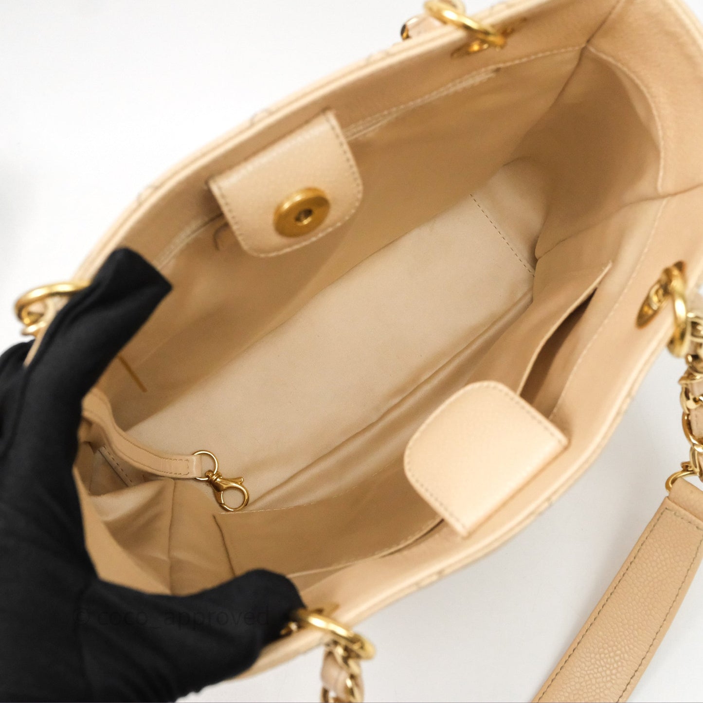 Chanel Vertical GST Beige Caviar Gold Hardware