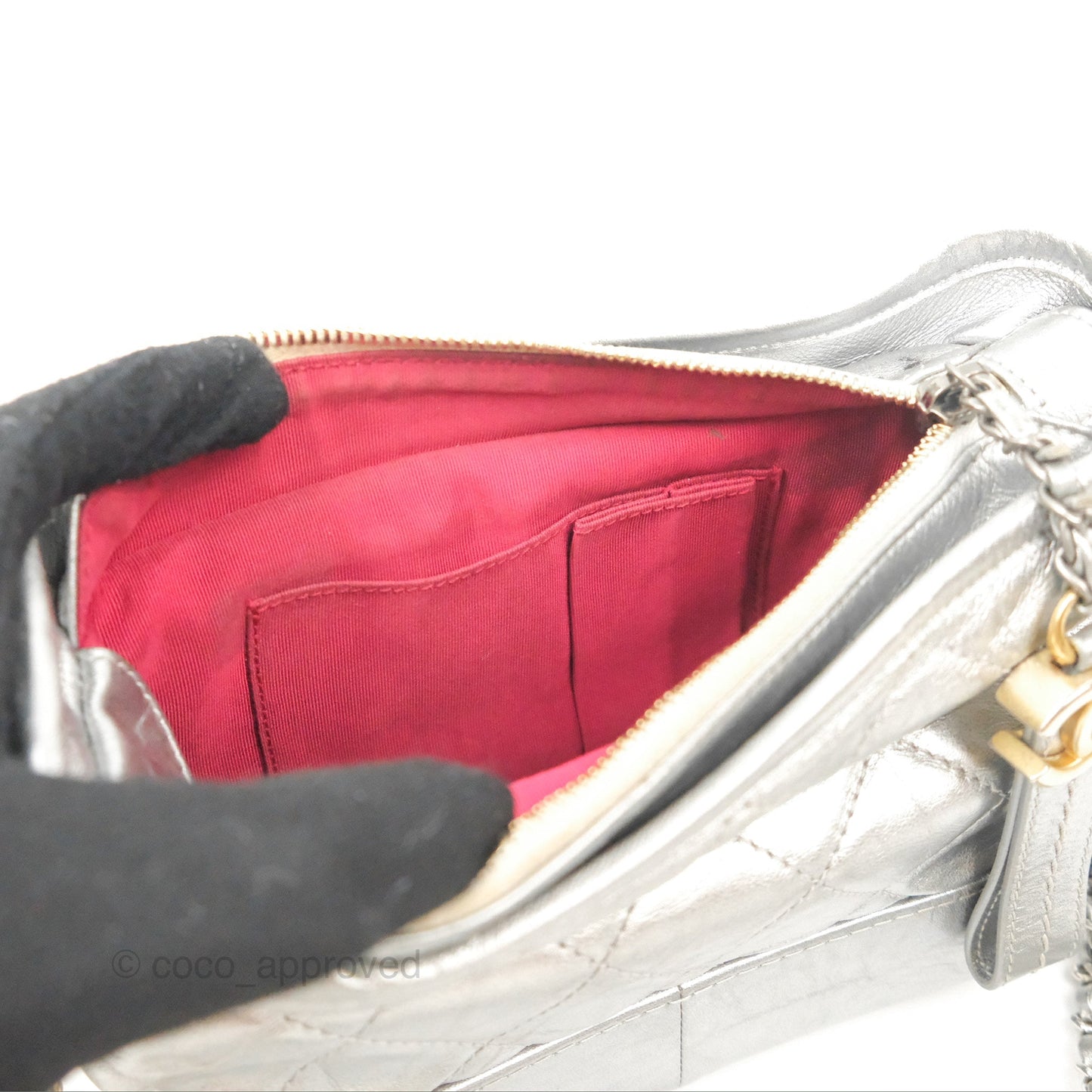 Chanel Quilted Small Gabrielle Hobo Metallic Silver Aged Calfskin Mixed Hardware