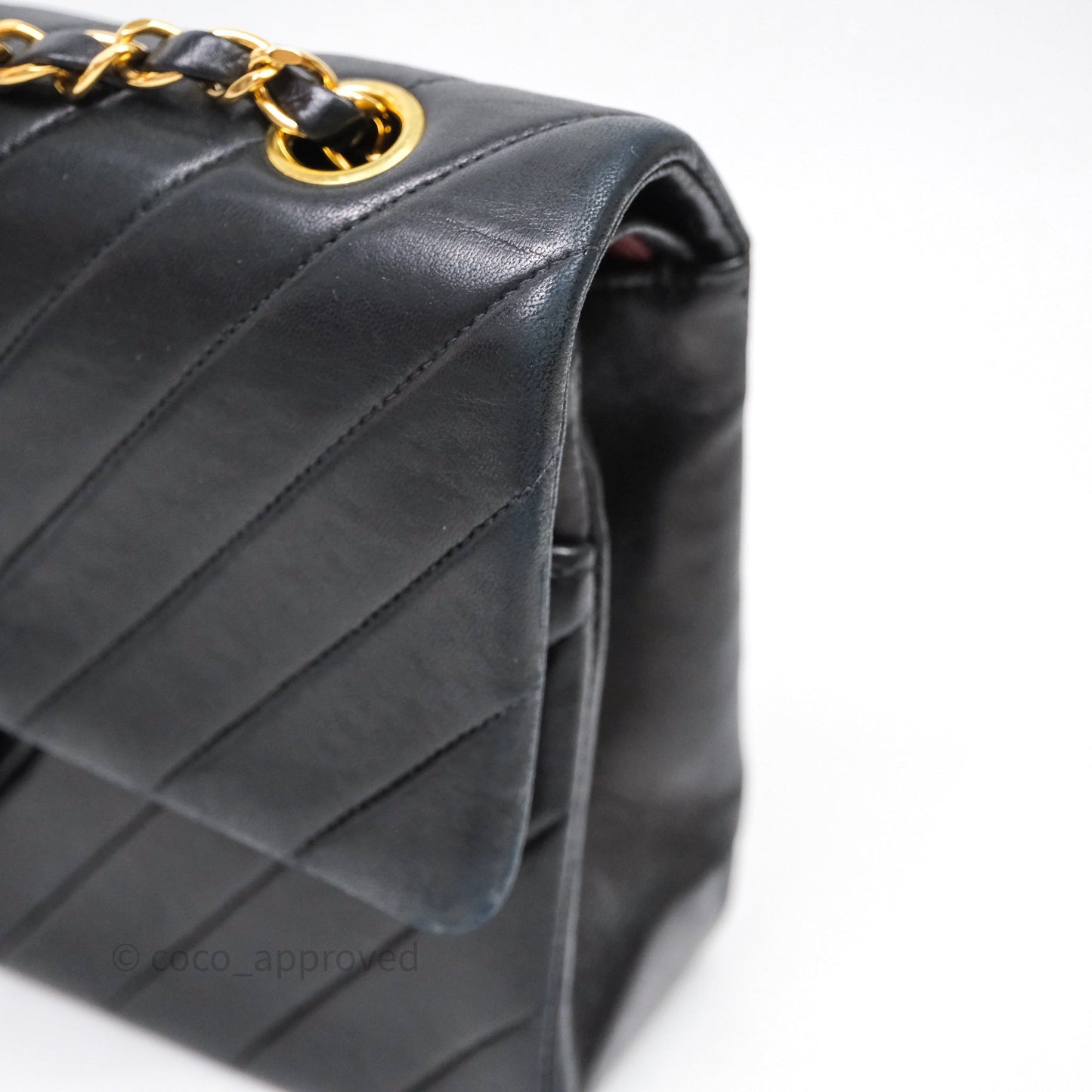 Chanel Vintage Medium Classic Flap Chevron Black Lambskin 24K Gold Hardware