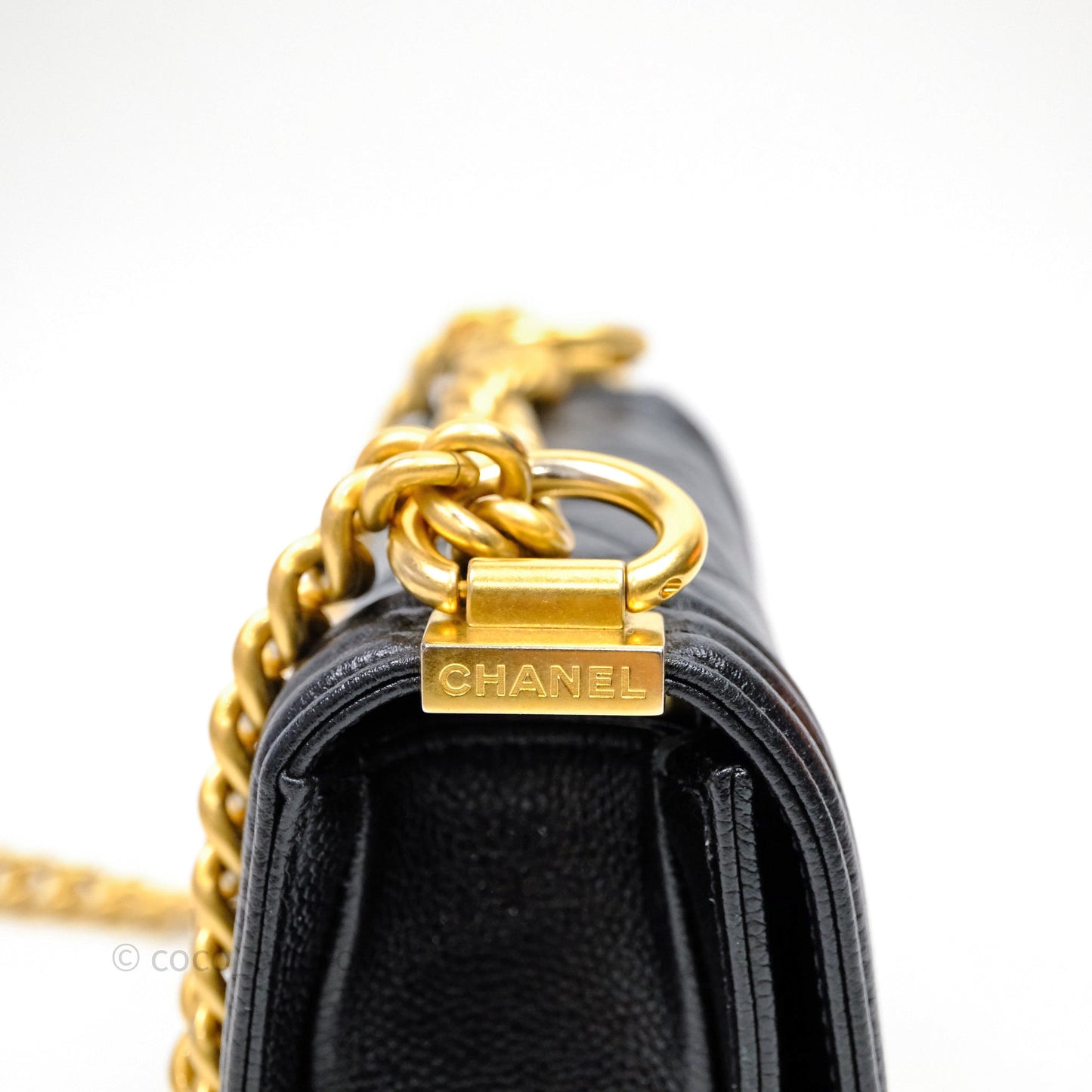 Chanel Mini Boy Quilted Black Caviar Aged Gold Hardware