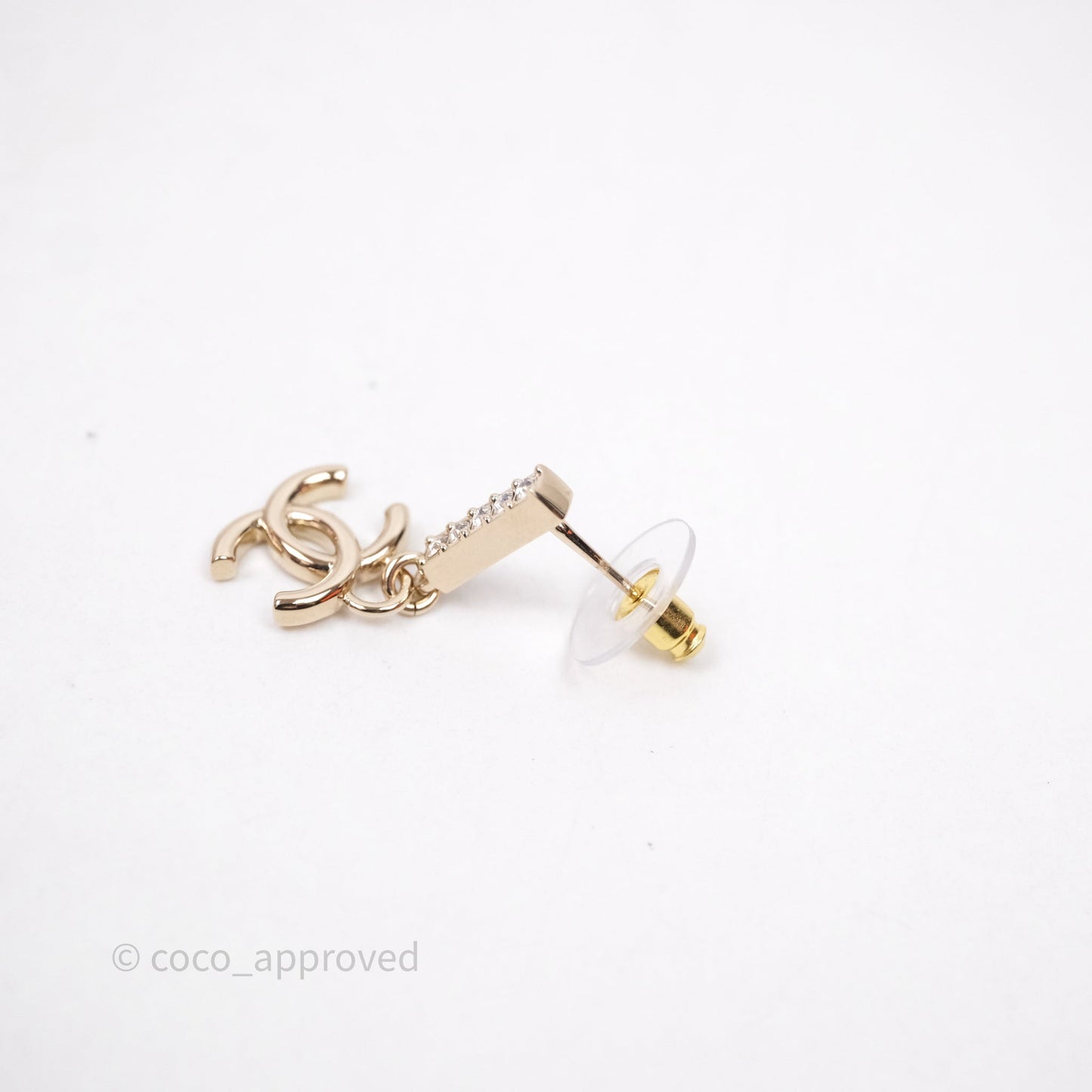 Chanel CC Crystals Drop Earrings Gold Tone 24V