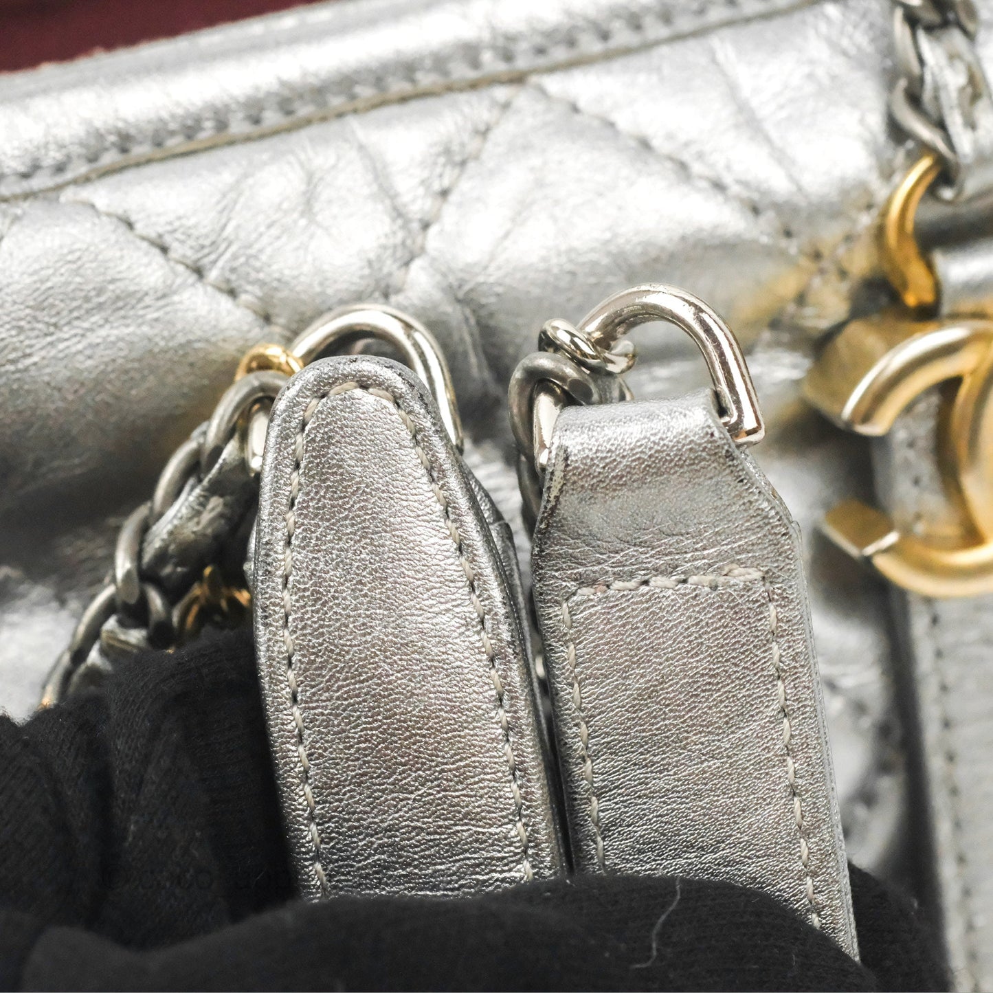 Chanel Quilted Small Gabrielle Hobo Metallic Silver Aged Calfskin Mixed Hardware
