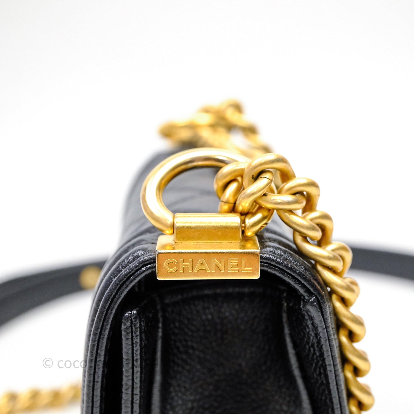 Chanel Mini Boy Quilted Black Caviar Aged Gold Hardware