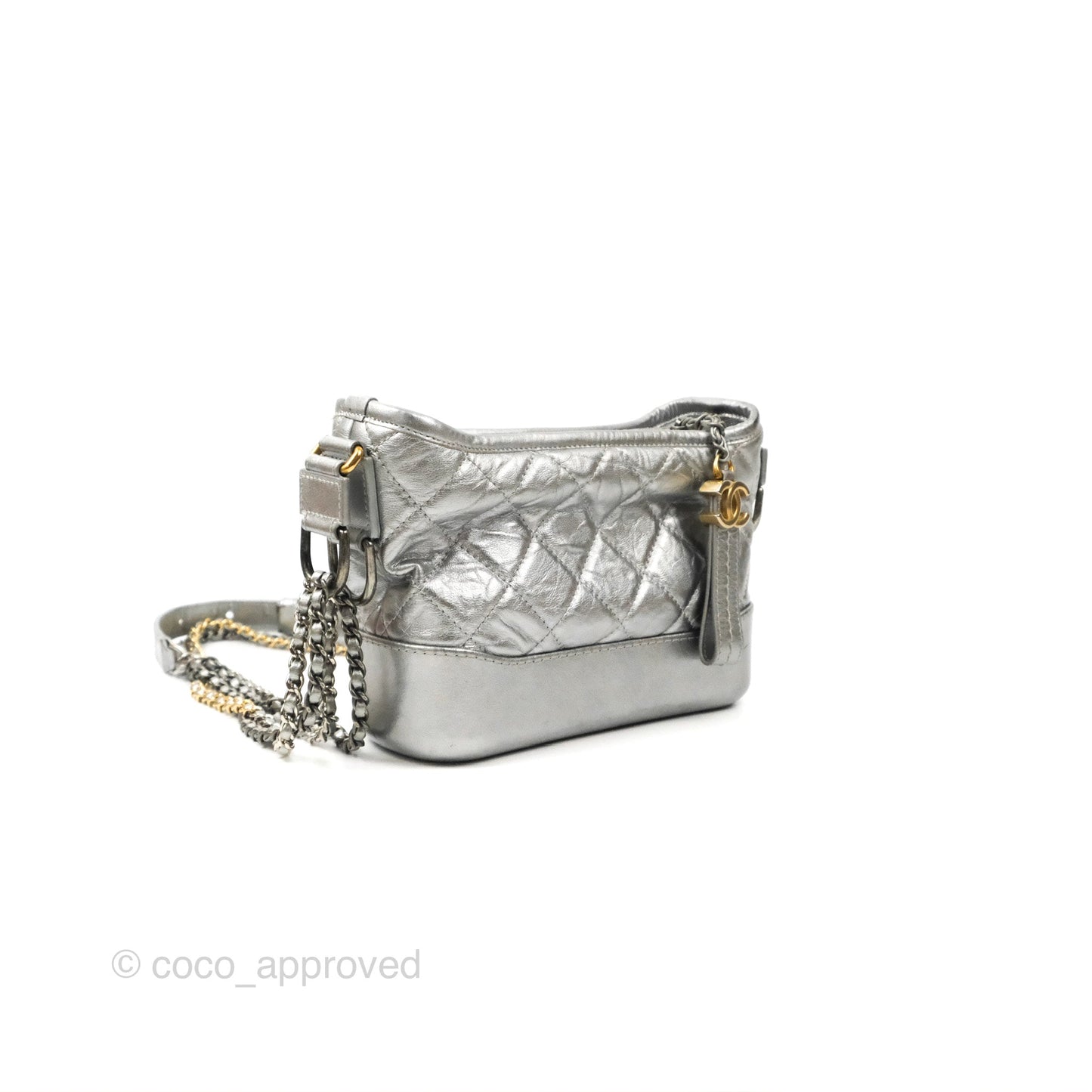 Chanel Quilted Small Gabrielle Hobo Metallic Silver Aged Calfskin Mixed Hardware