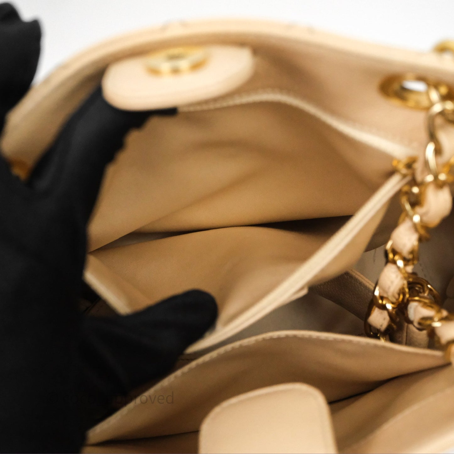 Chanel Vertical GST Beige Caviar Gold Hardware