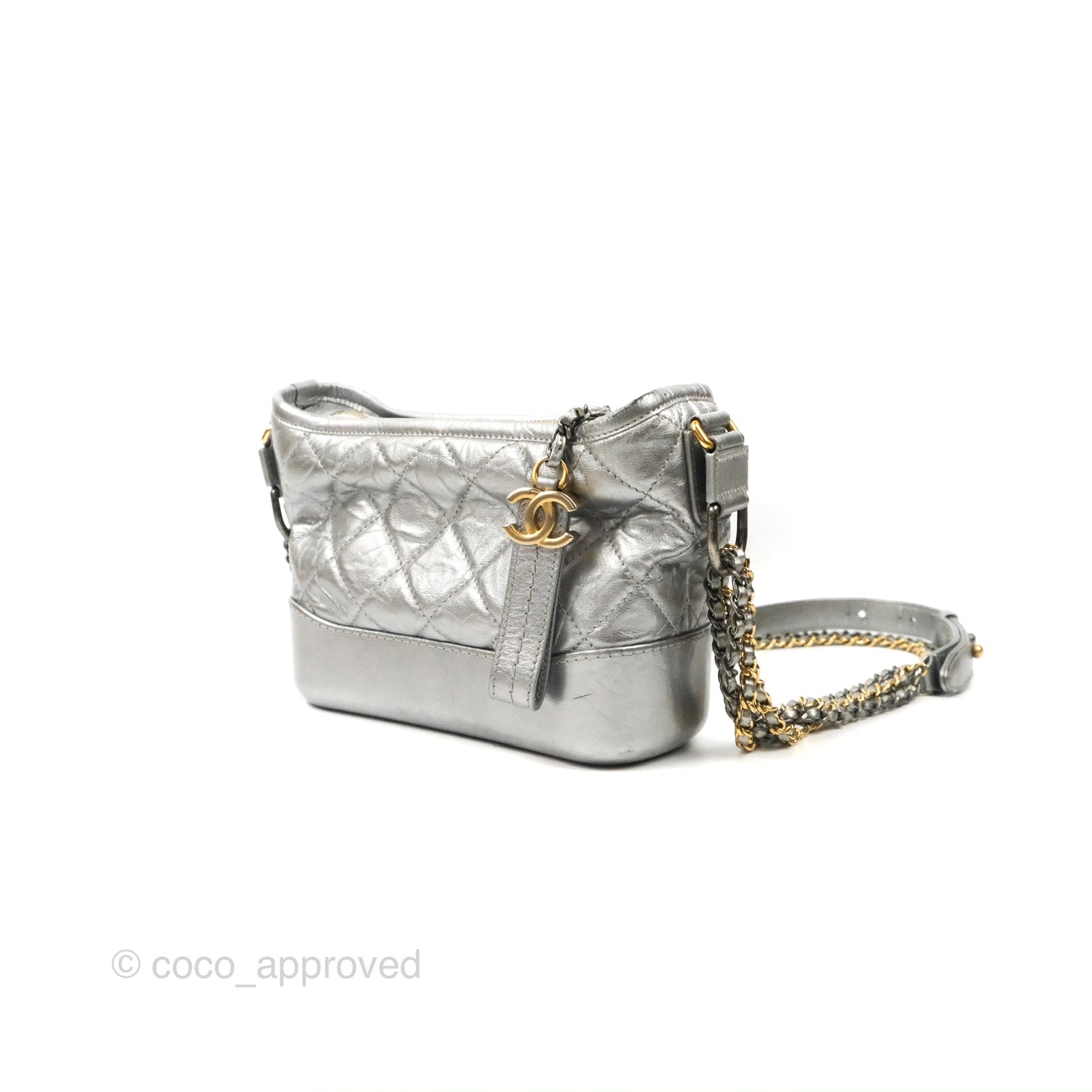 Chanel Quilted Small Gabrielle Hobo Metallic Silver Aged Calfskin Mixed Hardware