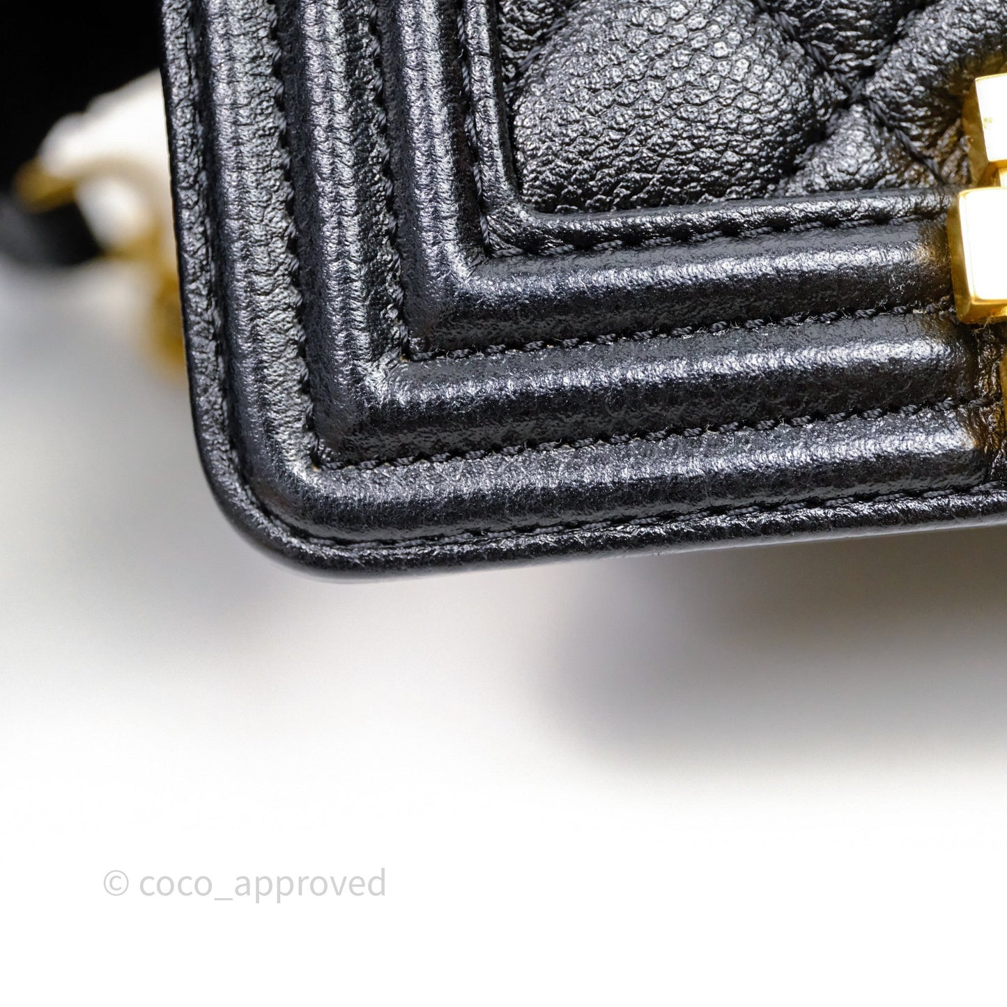 Chanel Mini Boy Quilted Black Caviar Aged Gold Hardware