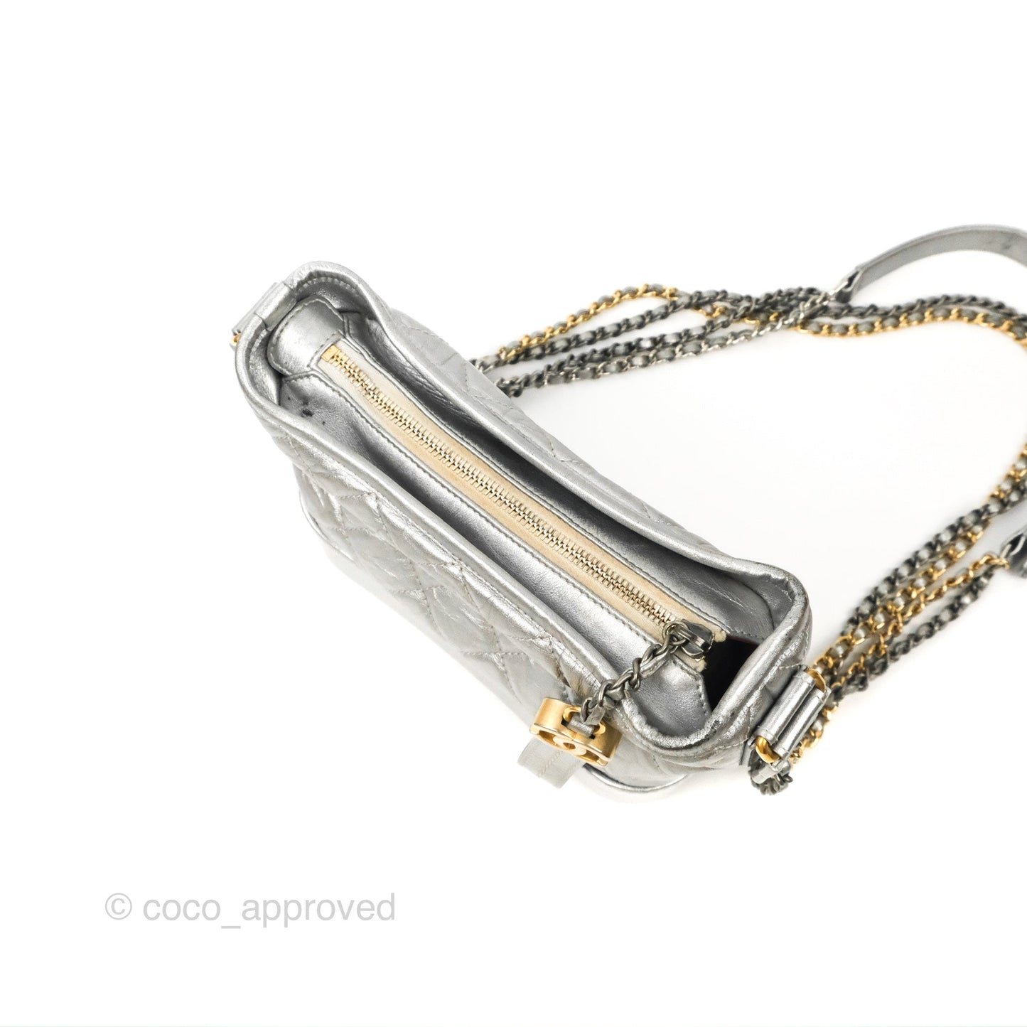 Chanel Quilted Small Gabrielle Hobo Metallic Silver Aged Calfskin Mixed Hardware