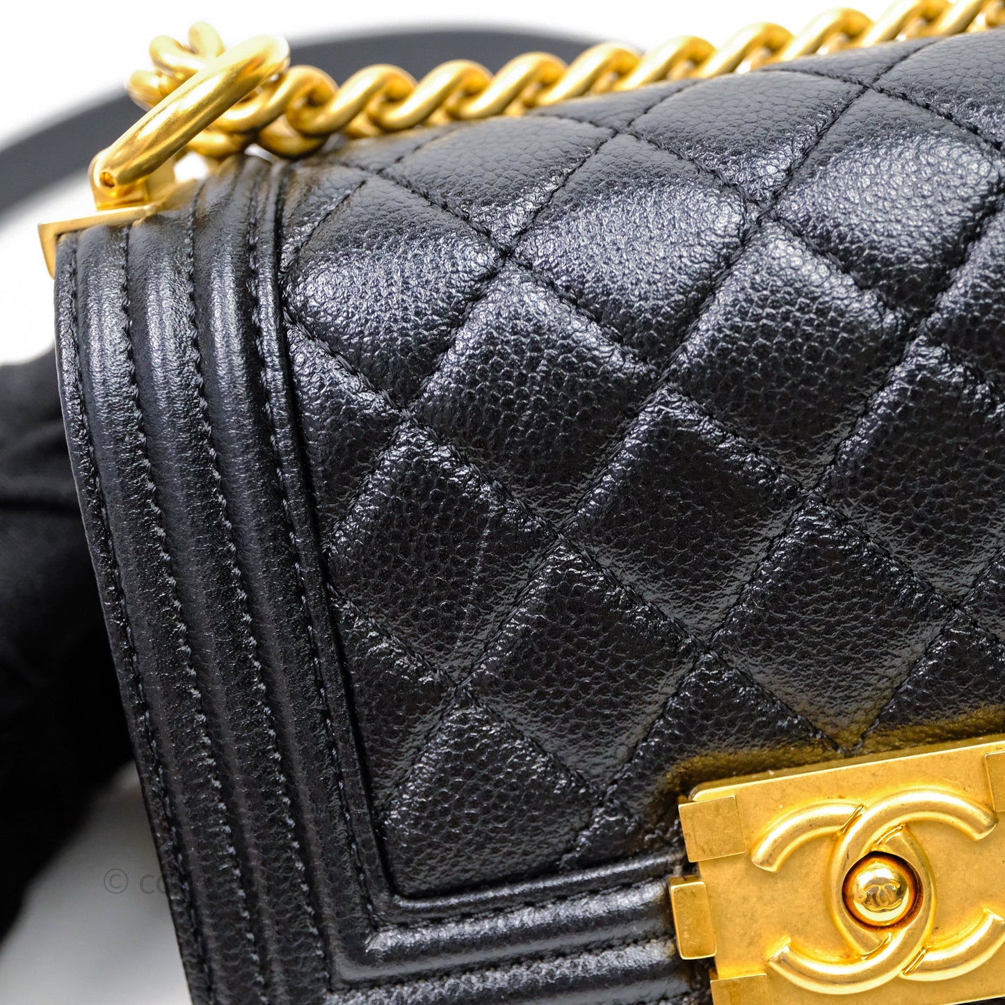 Chanel Mini Boy Quilted Black Caviar Aged Gold Hardware