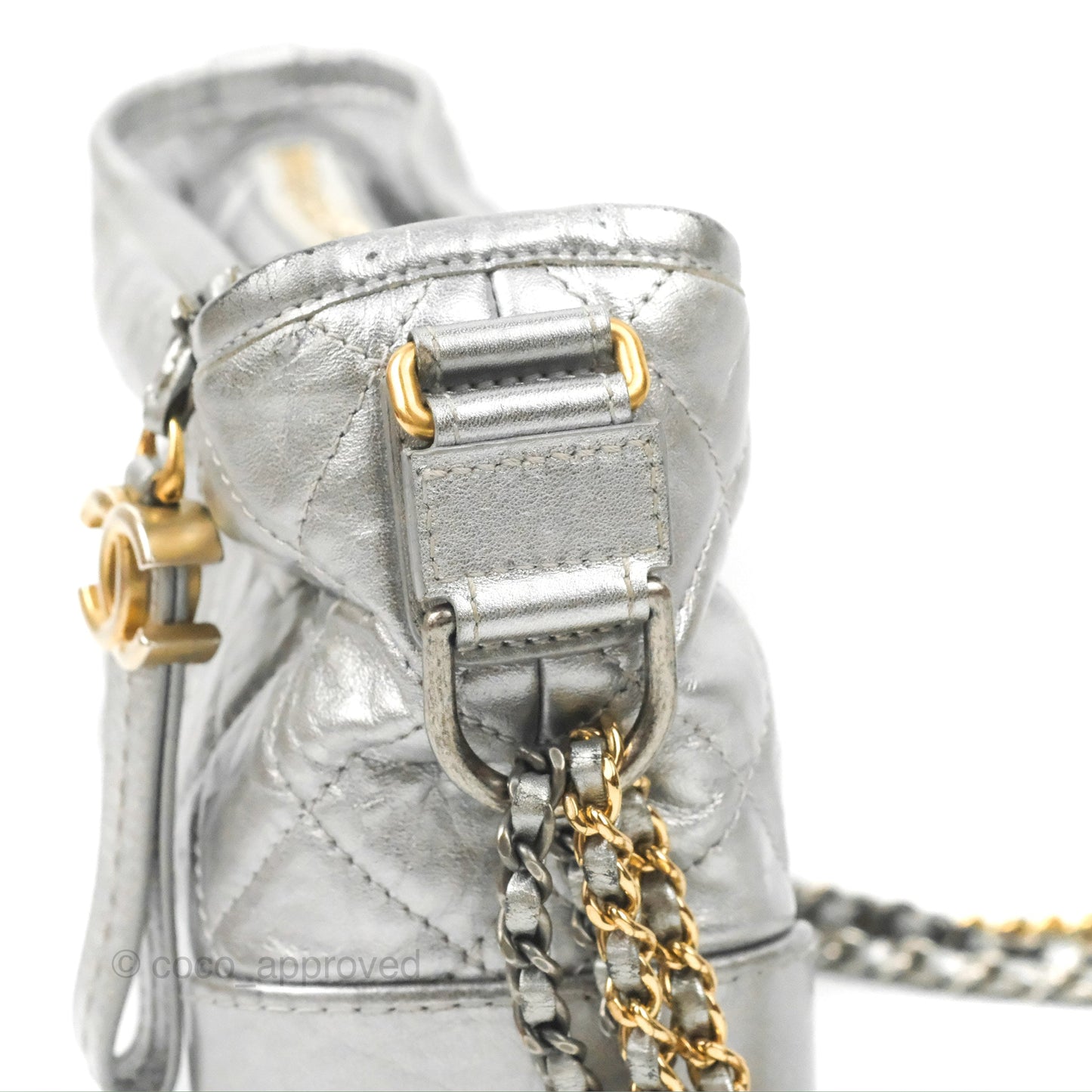 Chanel Quilted Small Gabrielle Hobo Metallic Silver Aged Calfskin Mixed Hardware