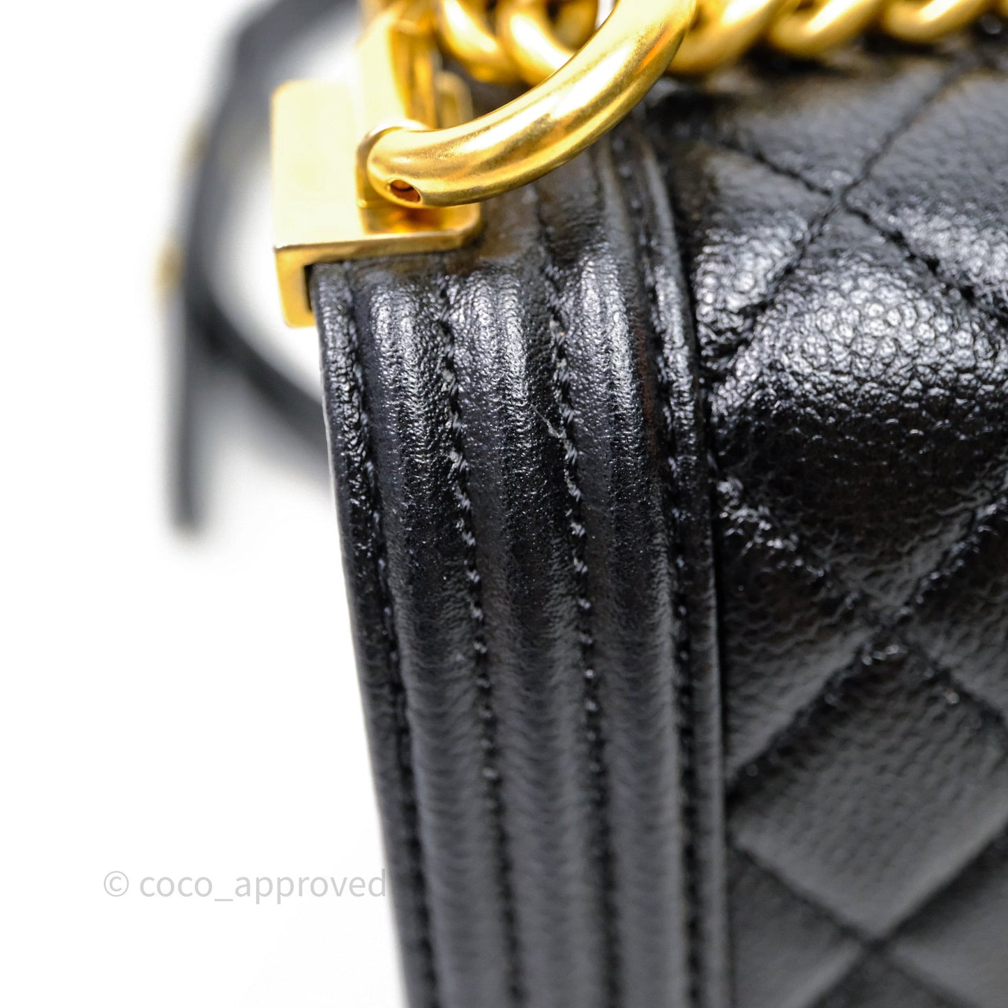 Chanel Mini Boy Quilted Black Caviar Aged Gold Hardware