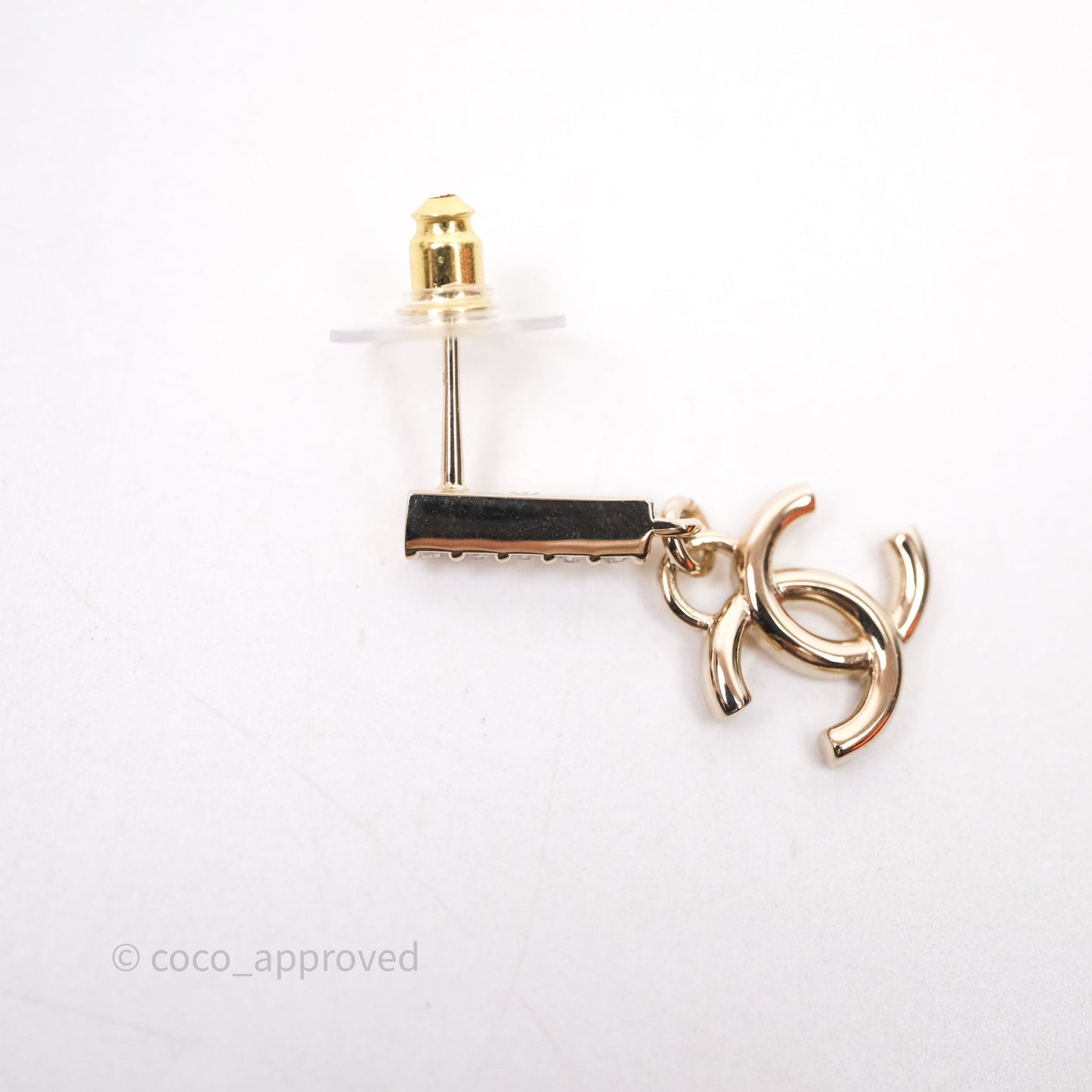Chanel CC Crystals Drop Earrings Gold Tone 24V