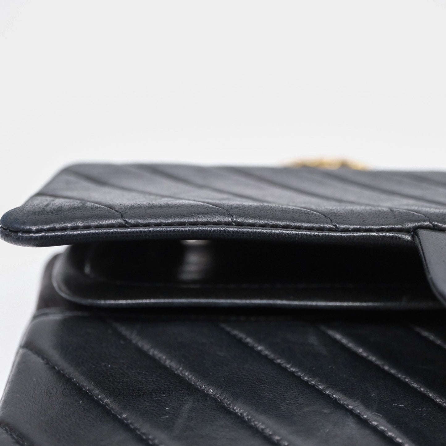 Chanel Vintage Medium Classic Flap Chevron Black Lambskin 24K Gold Hardware