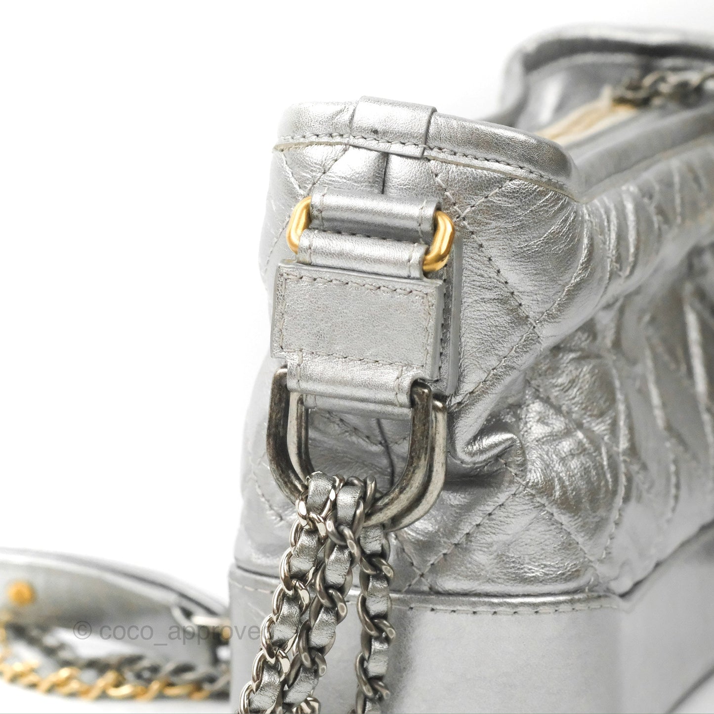 Chanel Quilted Small Gabrielle Hobo Metallic Silver Aged Calfskin Mixed Hardware