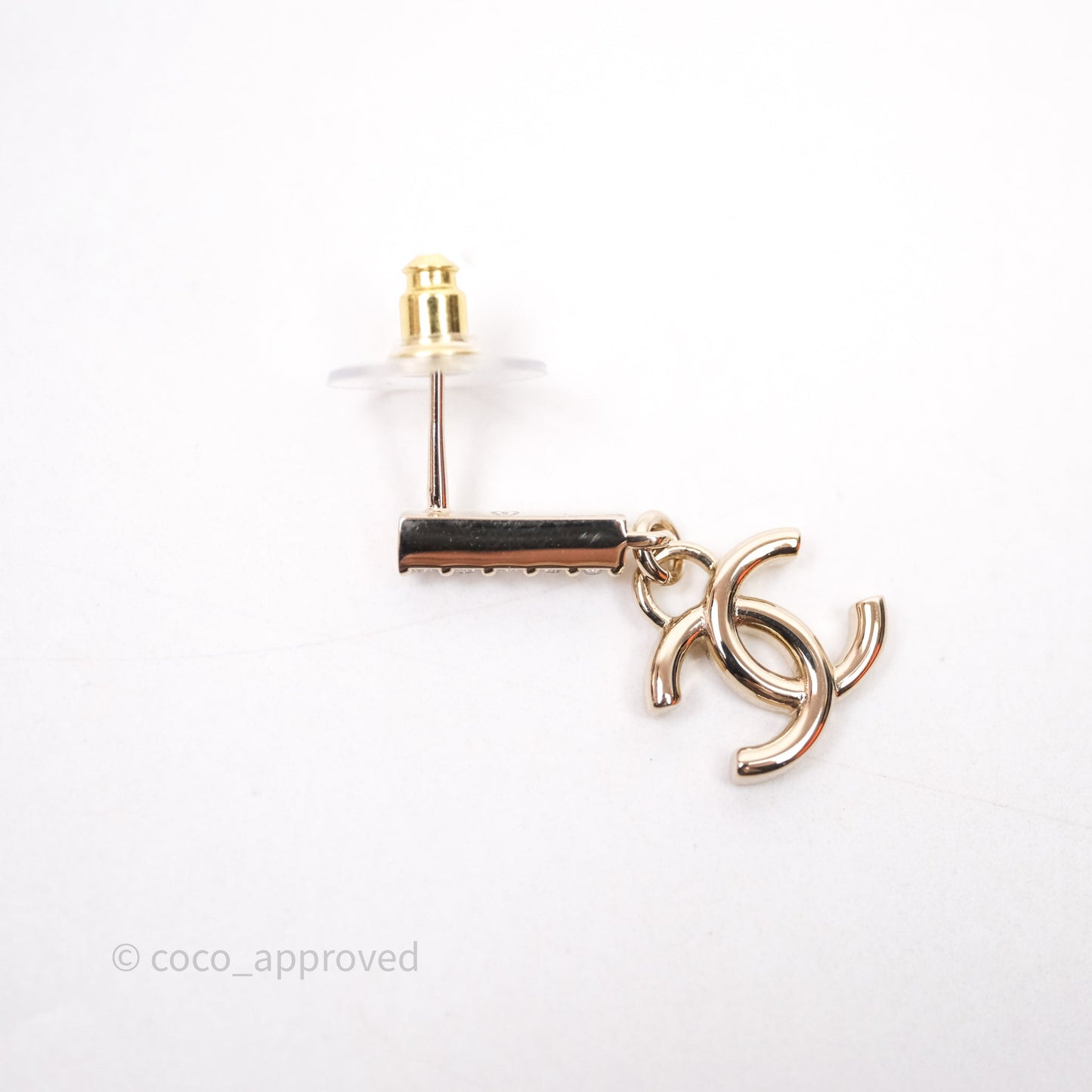 Chanel CC Crystals Drop Earrings Gold Tone 24V