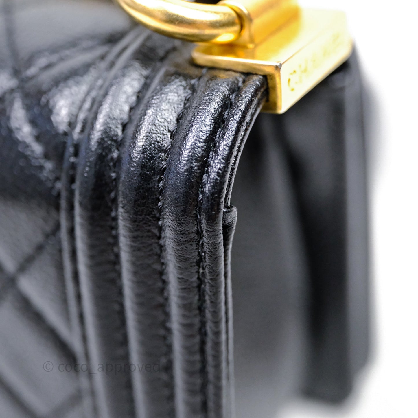 Chanel Mini Boy Quilted Black Caviar Aged Gold Hardware