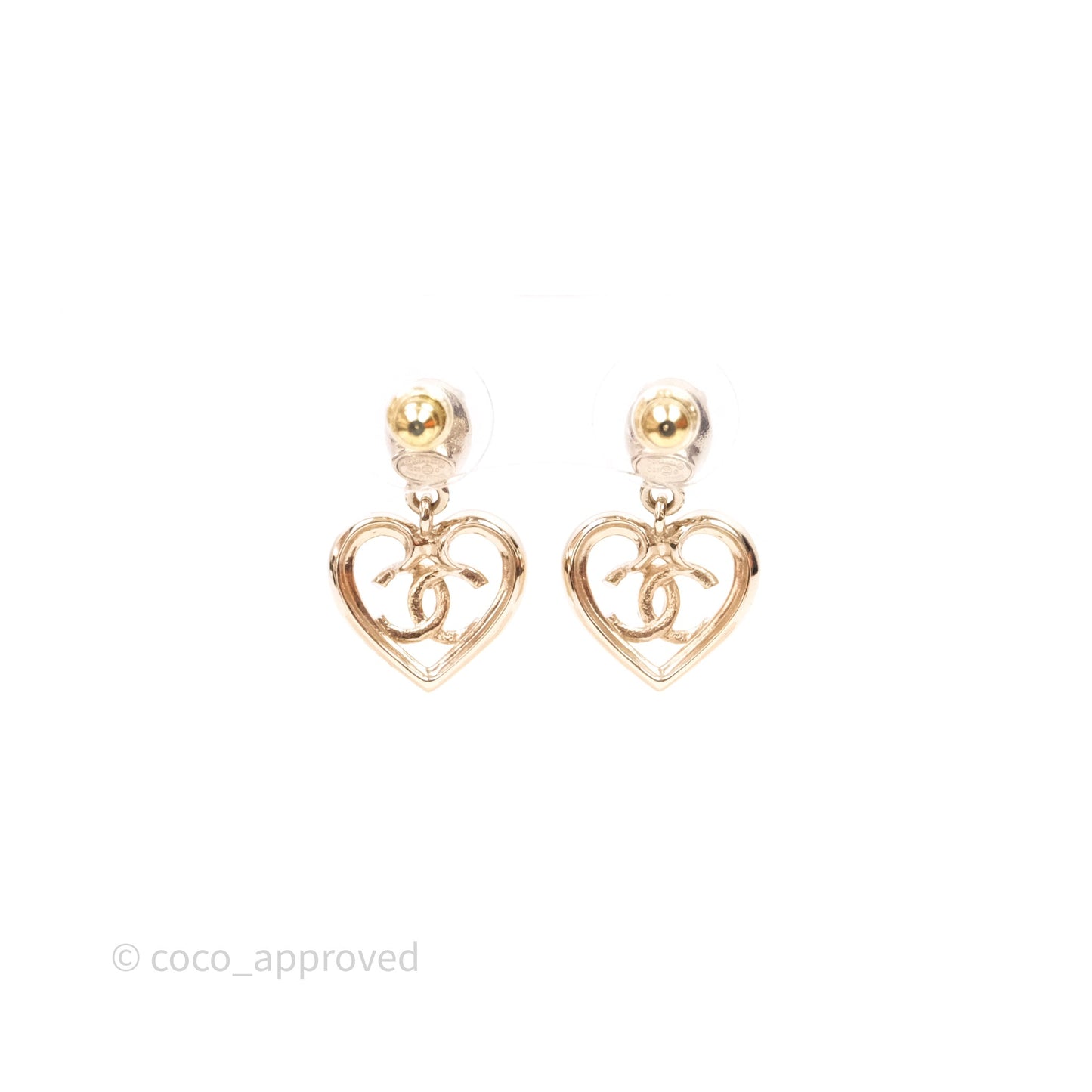 Chanel Crystal CC Heart Drop Earrings Gold Tone 23C