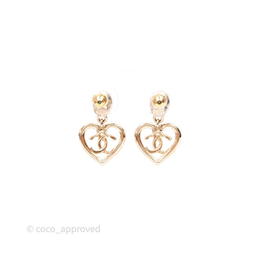 Chanel Crystal CC Heart Drop Earrings Gold Tone 23C
