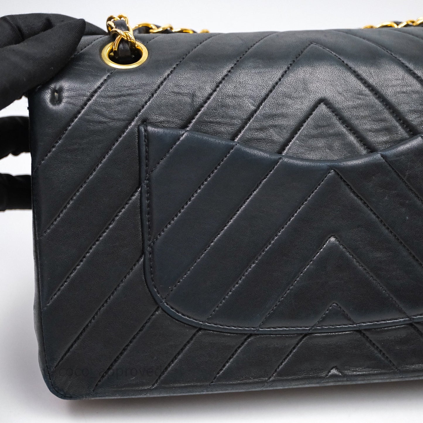 Chanel Vintage Medium Classic Flap Chevron Black Lambskin 24K Gold Hardware