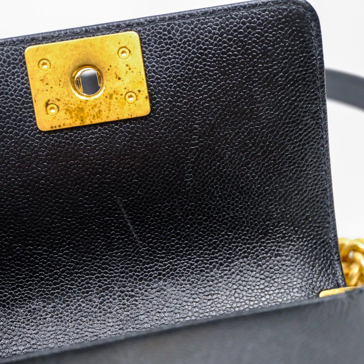 Chanel Mini Boy Quilted Black Caviar Aged Gold Hardware