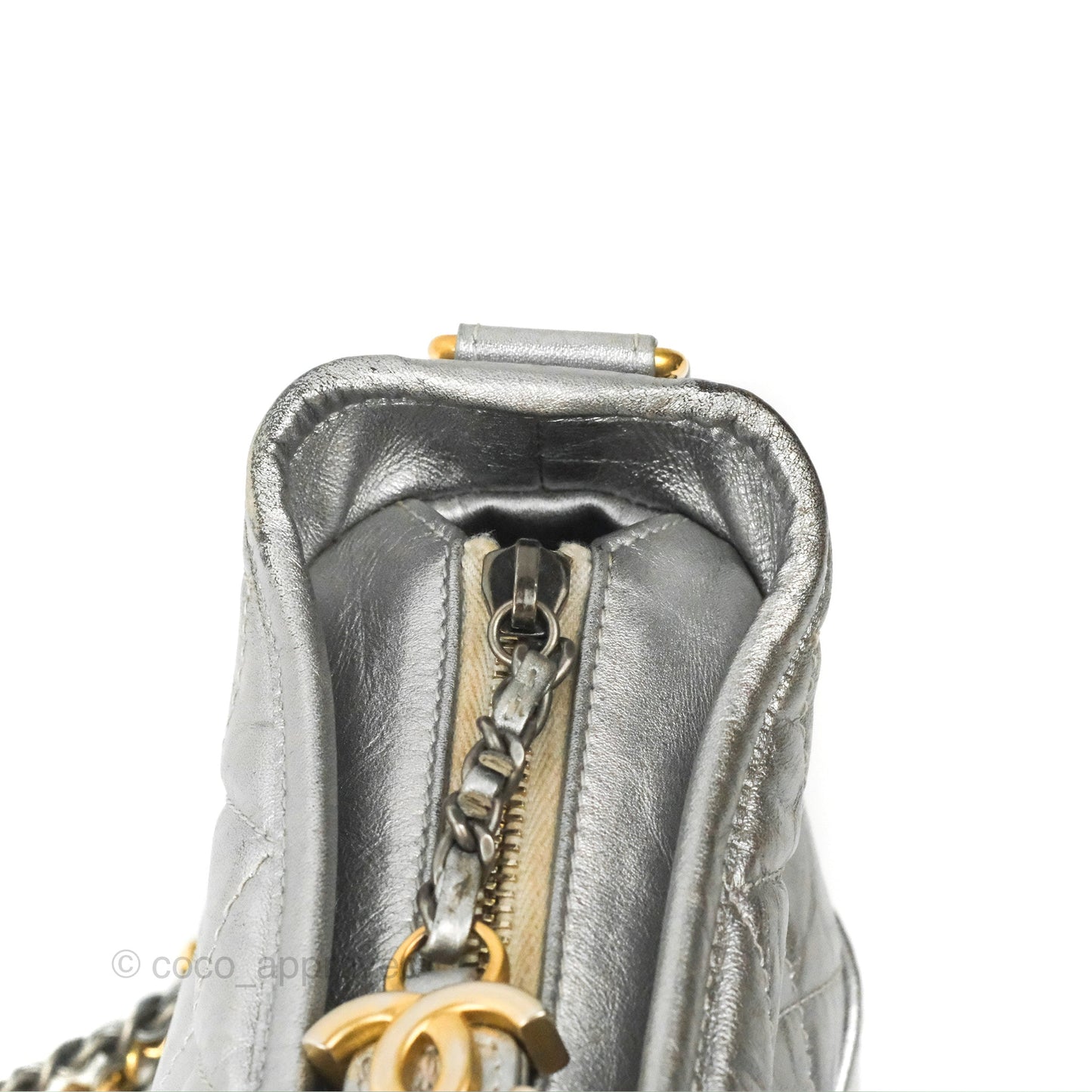 Chanel Quilted Small Gabrielle Hobo Metallic Silver Aged Calfskin Mixed Hardware