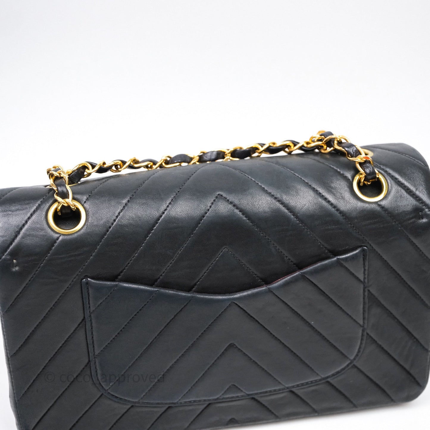 Chanel Vintage Medium Classic Flap Chevron Black Lambskin 24K Gold Hardware