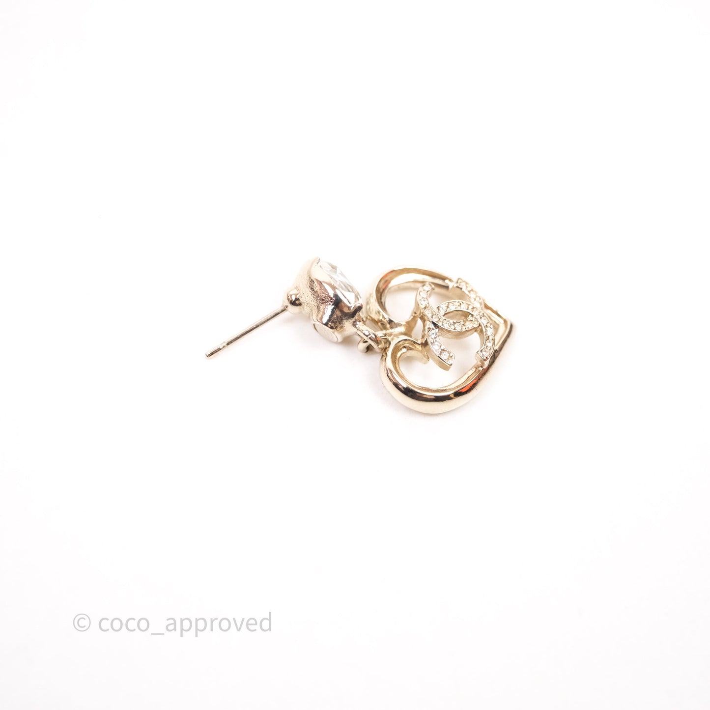 Chanel Crystal CC Heart Drop Earrings Gold Tone 23C