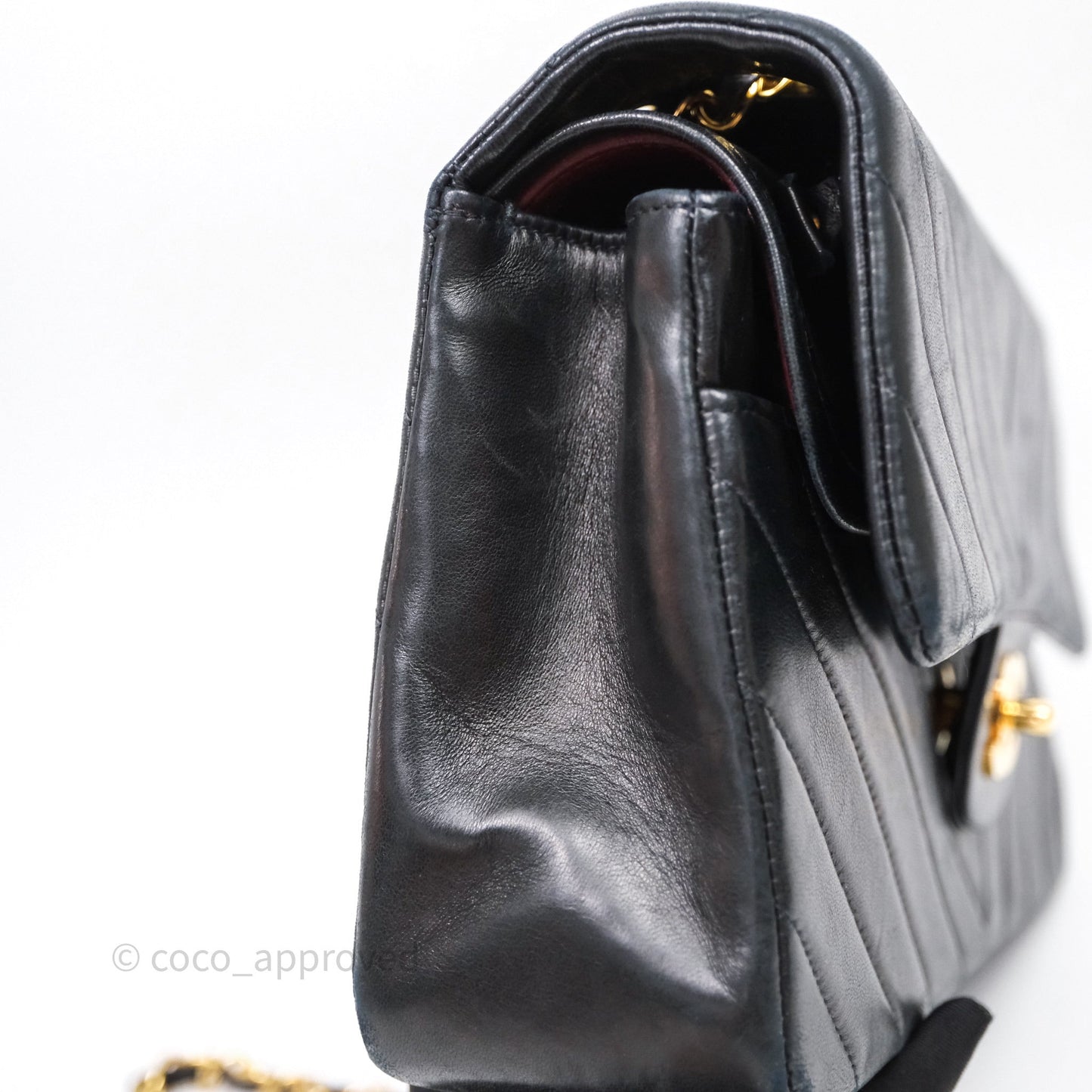Chanel Vintage Medium Classic Flap Chevron Black Lambskin 24K Gold Hardware
