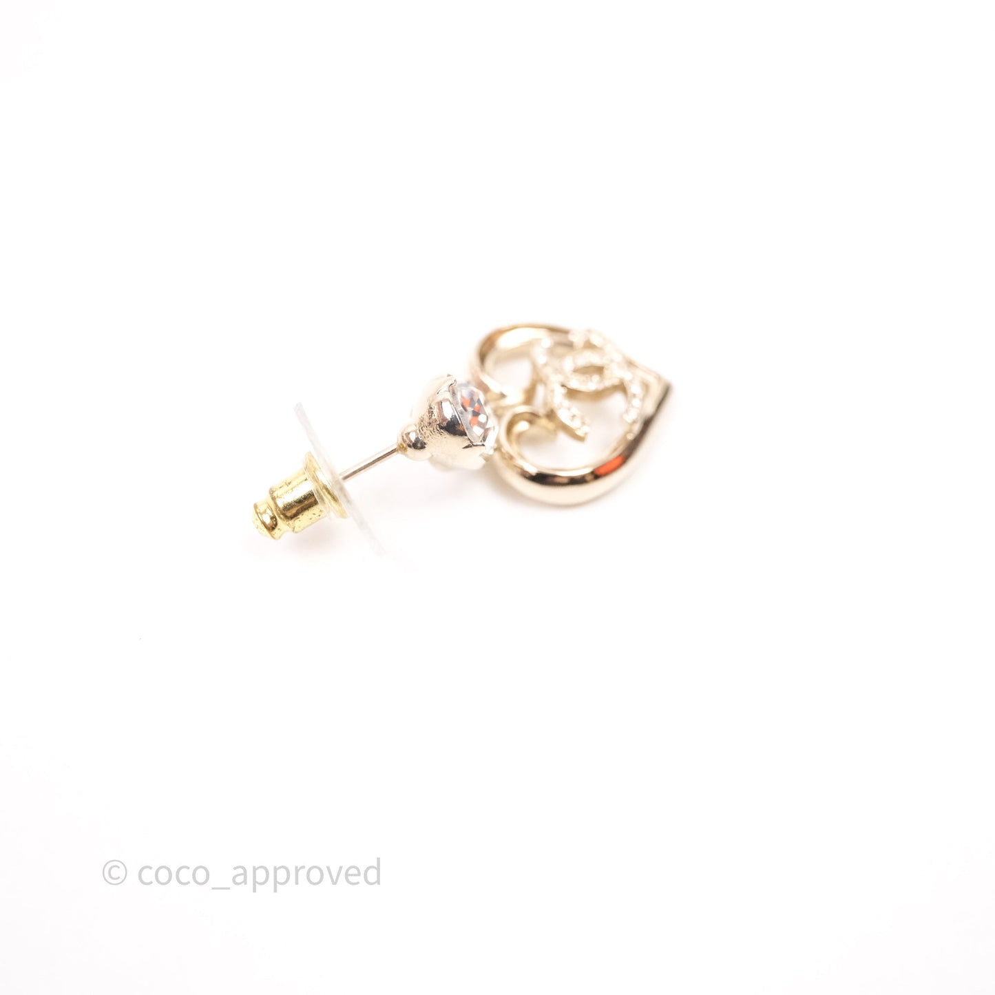 Chanel Crystal CC Heart Drop Earrings Gold Tone 23C