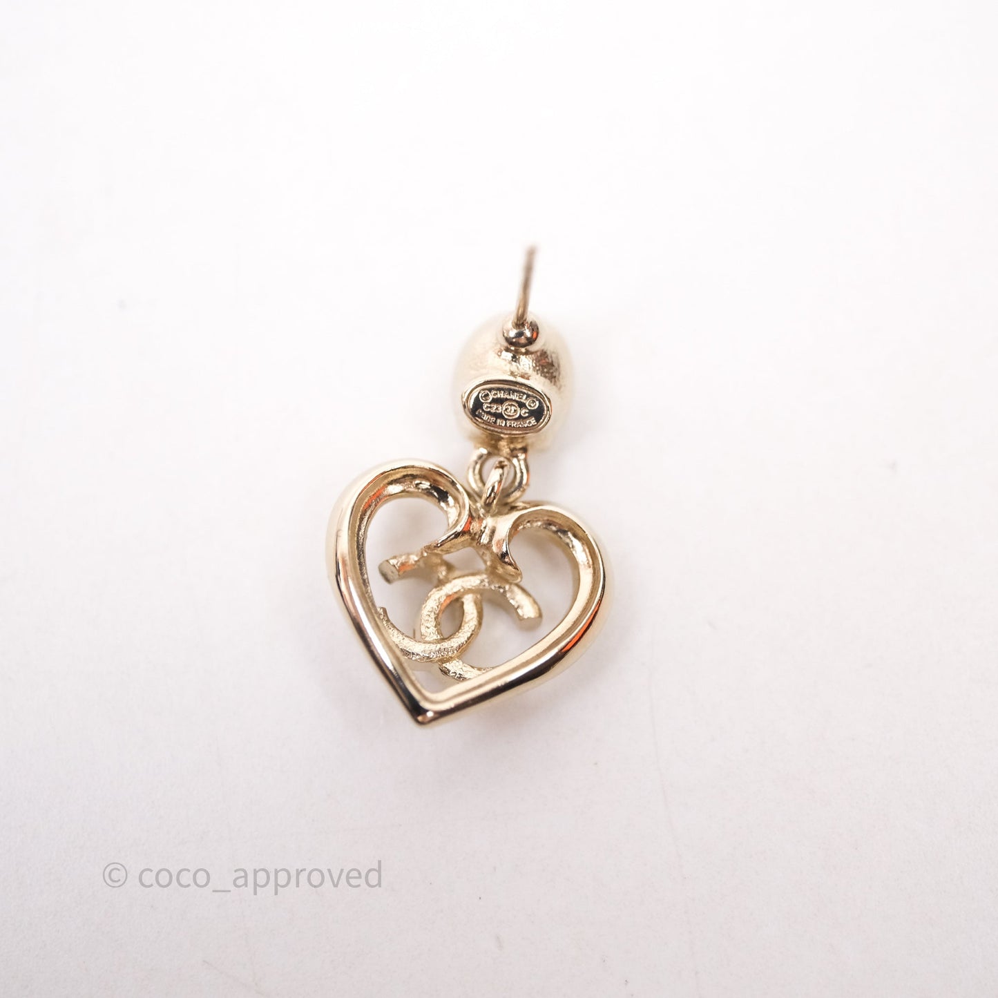 Chanel Crystal CC Heart Drop Earrings Gold Tone 23C