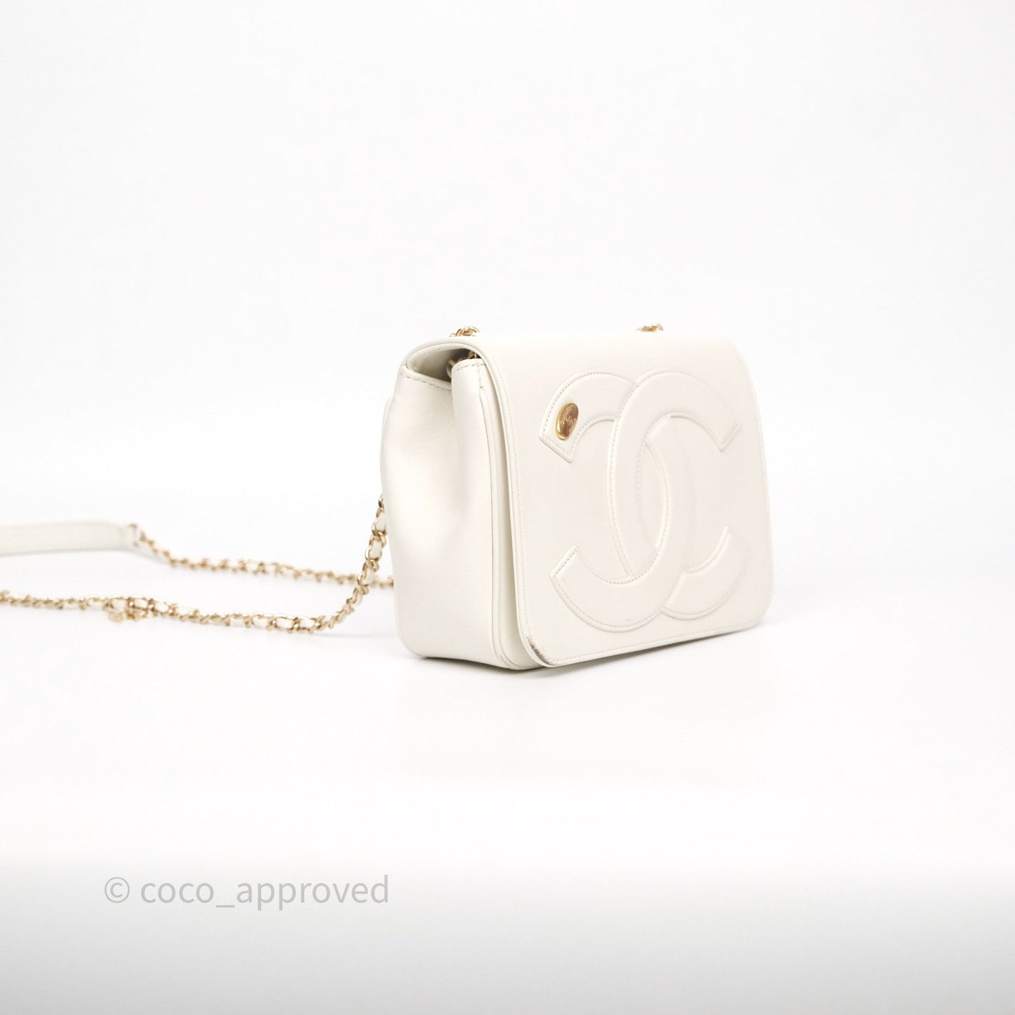 Chanel CC Mania Flap Bag White Lambskin Gold Hardware