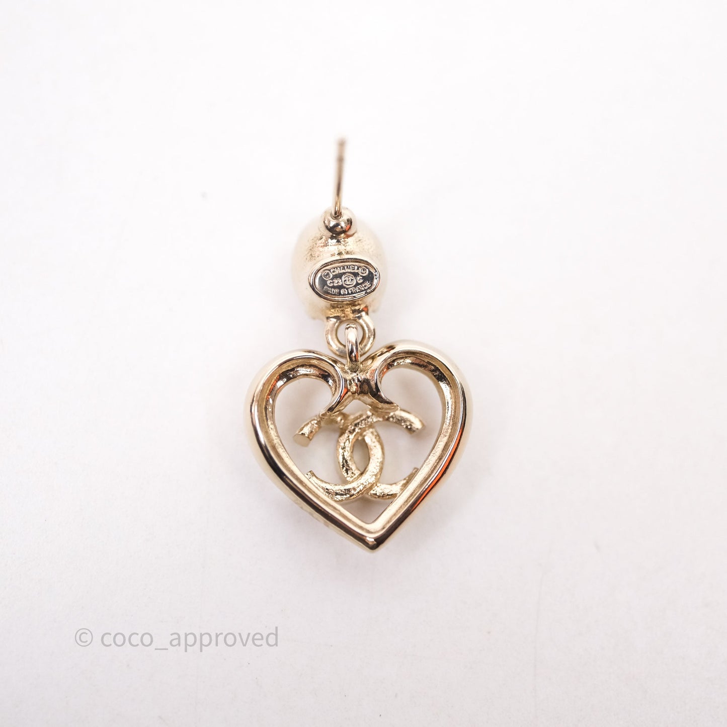 Chanel Crystal CC Heart Drop Earrings Gold Tone 23C