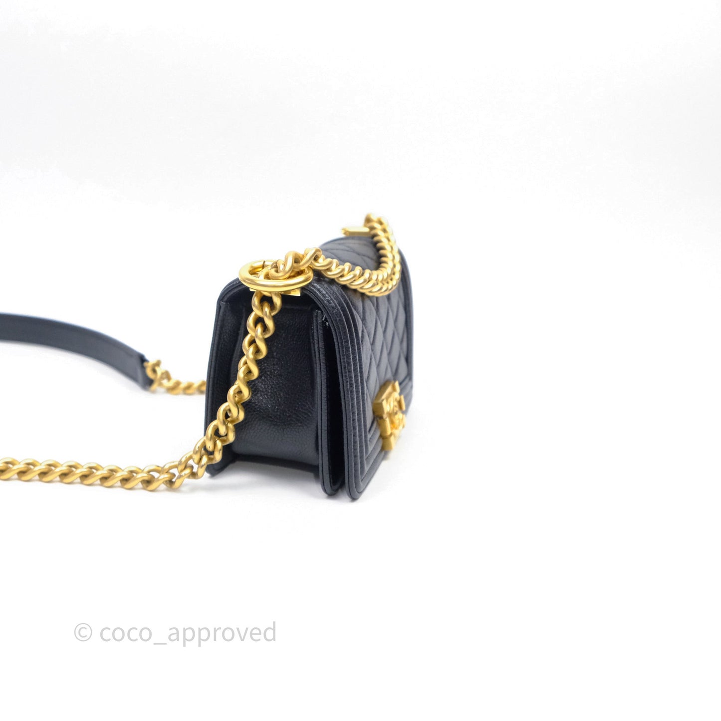 Chanel Mini Boy Quilted Black Caviar Aged Gold Hardware