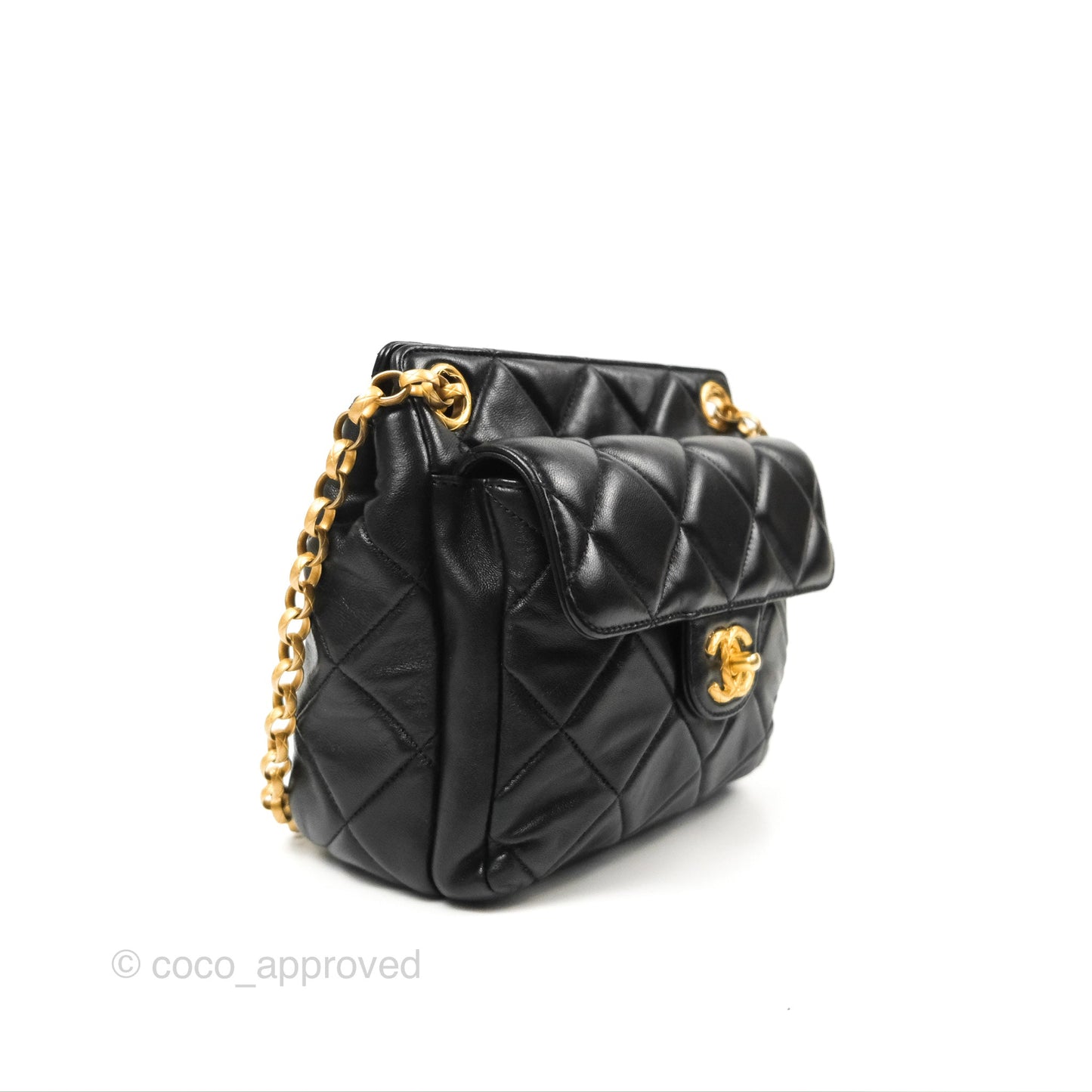 Chanel Mini Front Pocket Tote Black Calfskin Aged Gold Hardware
