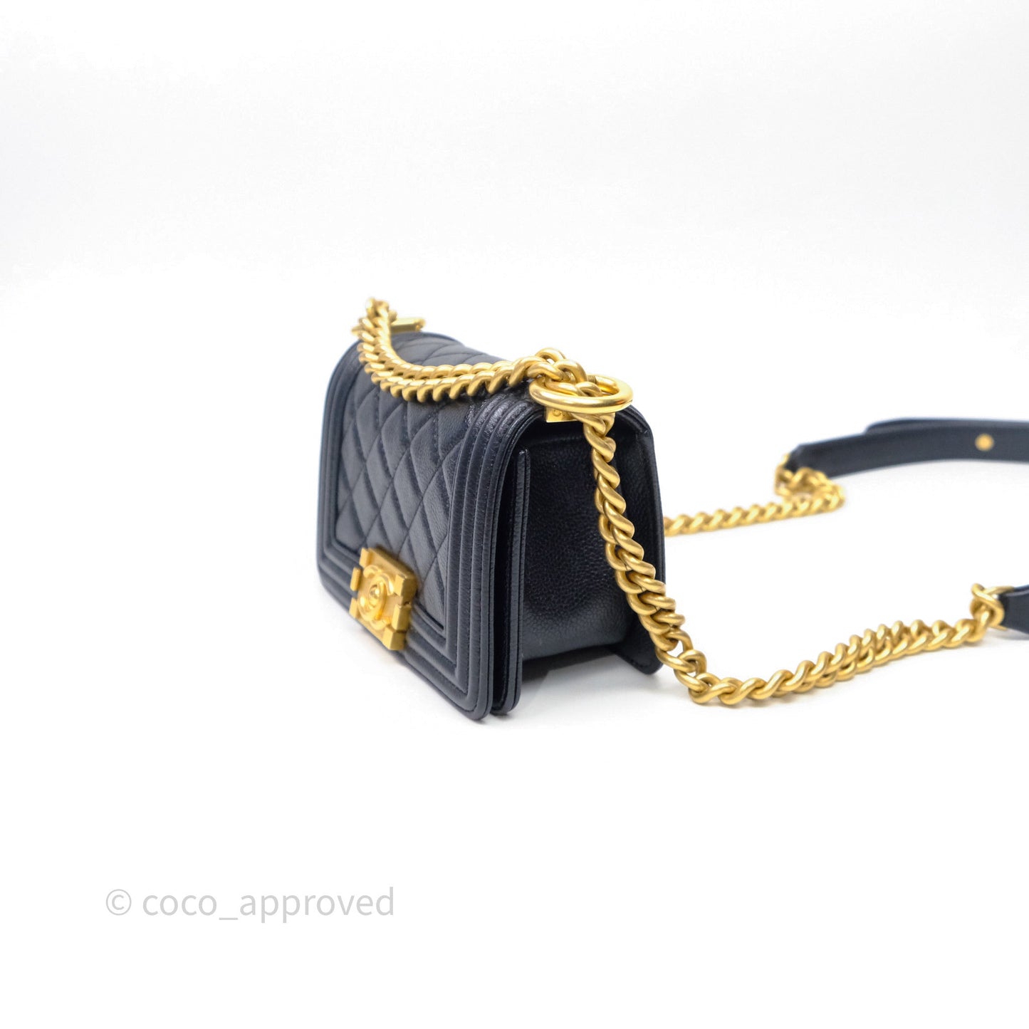 Chanel Mini Boy Quilted Black Caviar Aged Gold Hardware