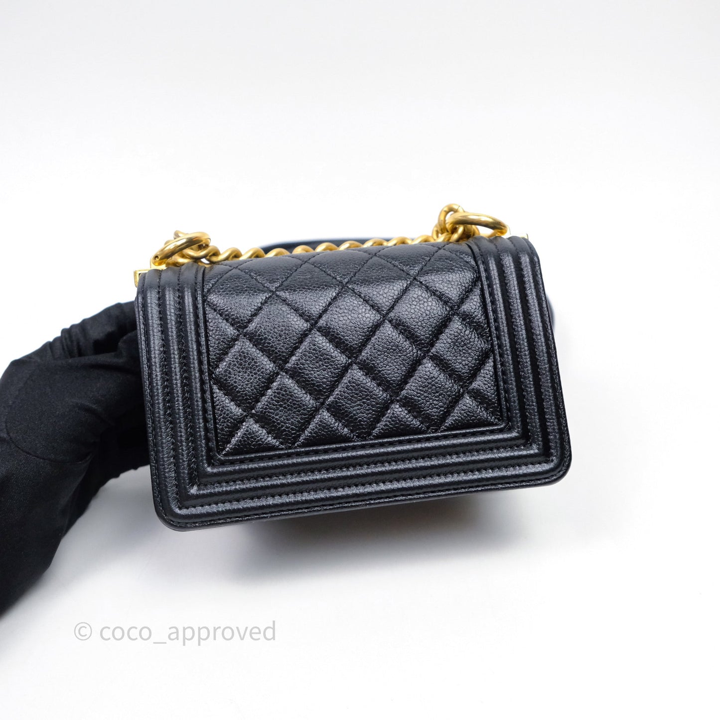 Chanel Mini Boy Quilted Black Caviar Aged Gold Hardware