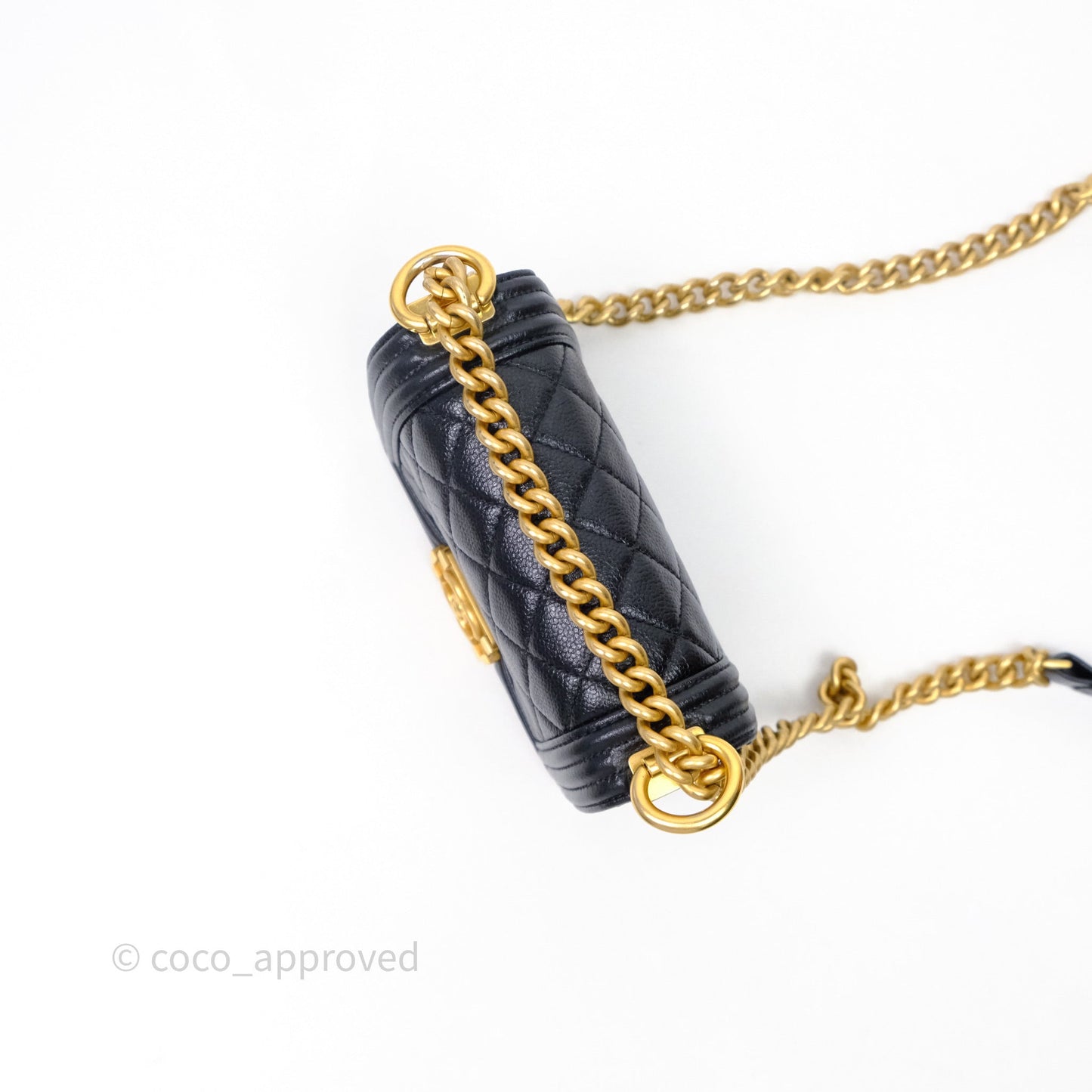 Chanel Mini Boy Quilted Black Caviar Aged Gold Hardware