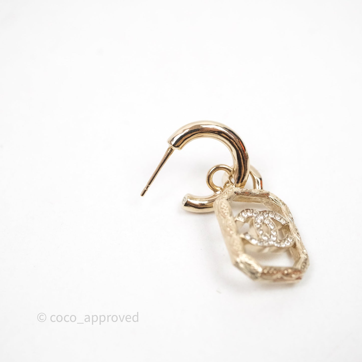 Chanel Crystal CC Drop Earrings Gold Tone 23K