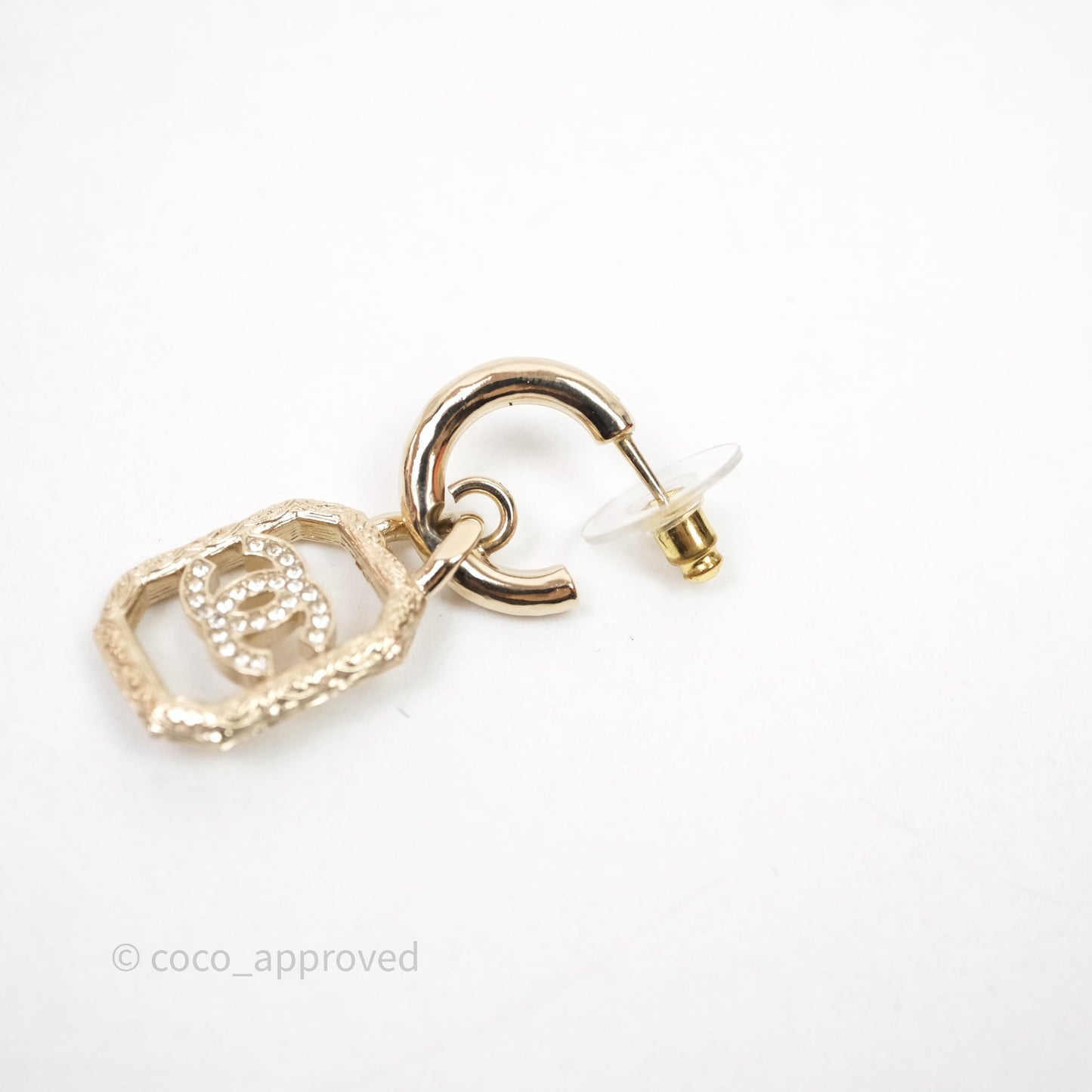 Chanel Crystal CC Drop Earrings Gold Tone 23K