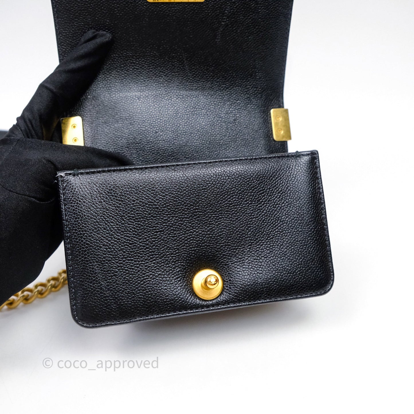 Chanel Mini Boy Quilted Black Caviar Aged Gold Hardware