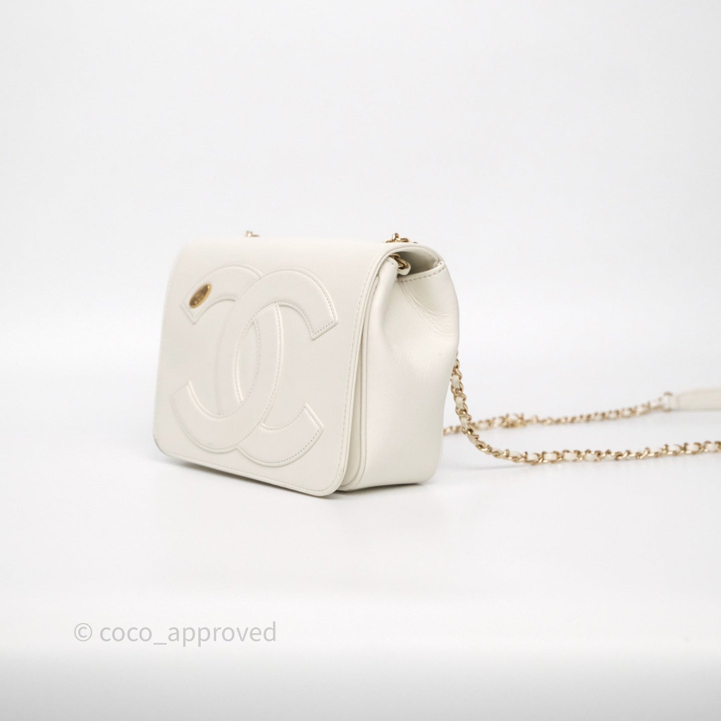 Chanel CC Mania Flap Bag White Lambskin Gold Hardware